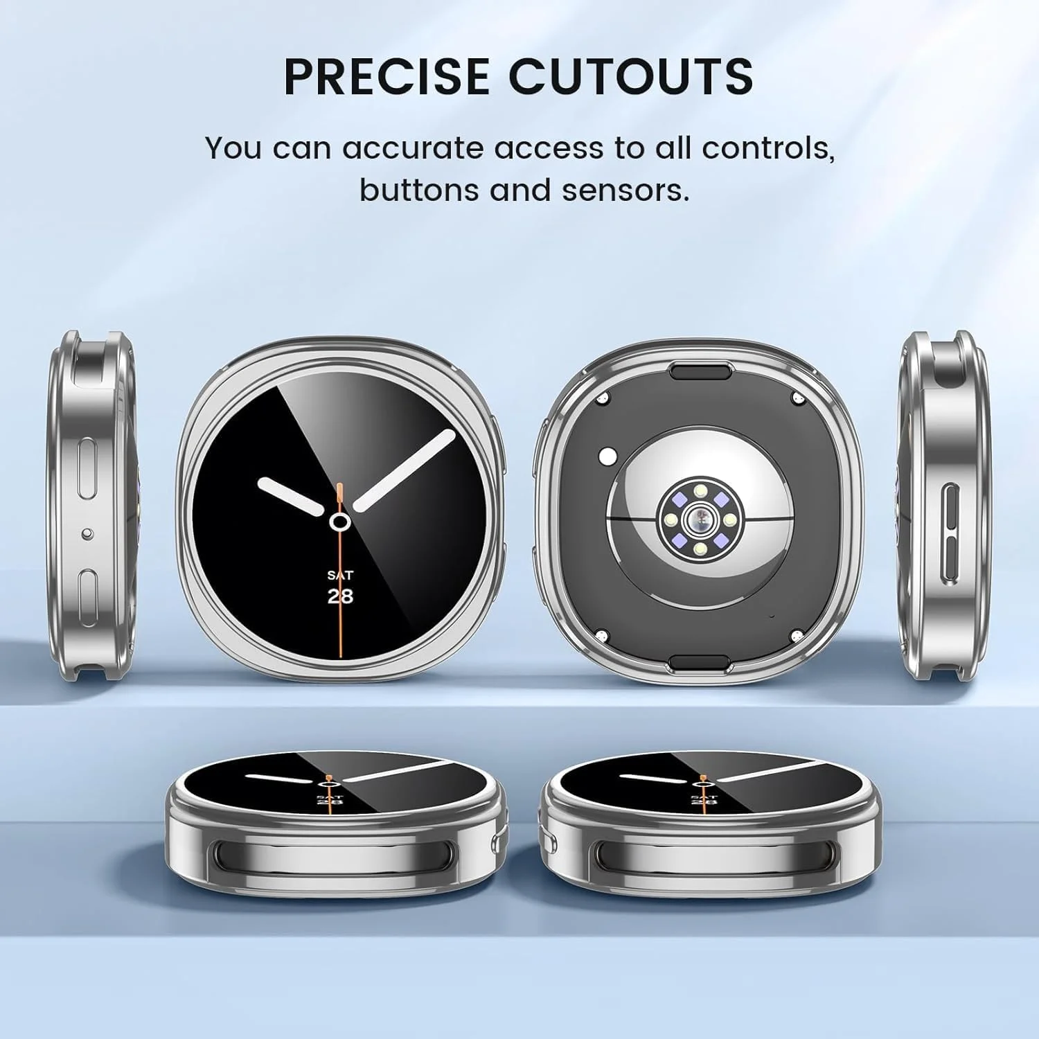 محافظ صفحه نمایش ساعت هوشمند برای گلکسی واچ 8 44 میلی‌متری، کاورهای ضربه‌گیر TPU نرم برای محافظت کامل در برابر افتادن، خراش و ضربه، بسته 3 عددی، (شفاف+مشکی+نقره‌ای)
