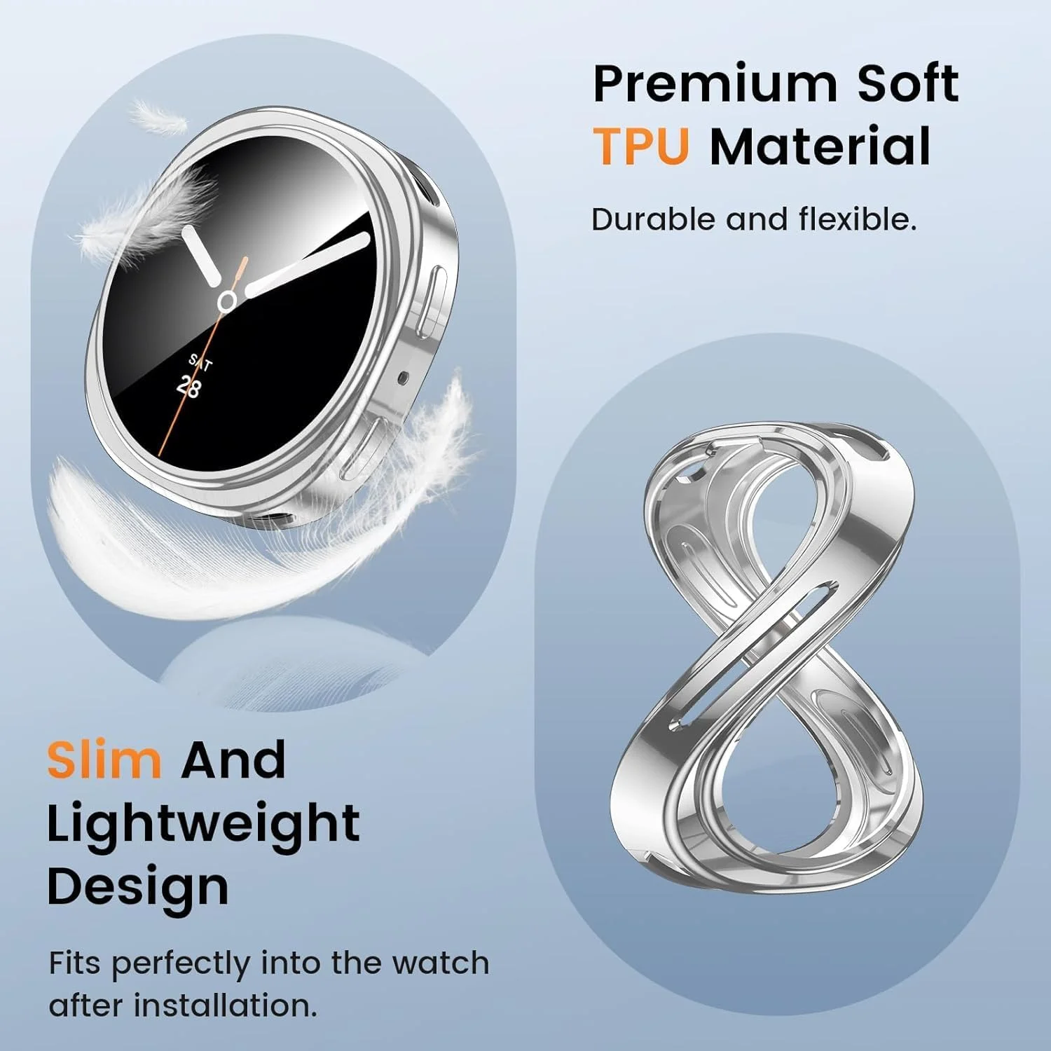 محافظ صفحه نمایش ساعت هوشمند برای گلکسی واچ 8 44 میلی‌متری، کاورهای ضربه‌گیر TPU نرم برای محافظت کامل در برابر افتادن، خراش و ضربه، بسته 3 عددی، (شفاف+مشکی+نقره‌ای)