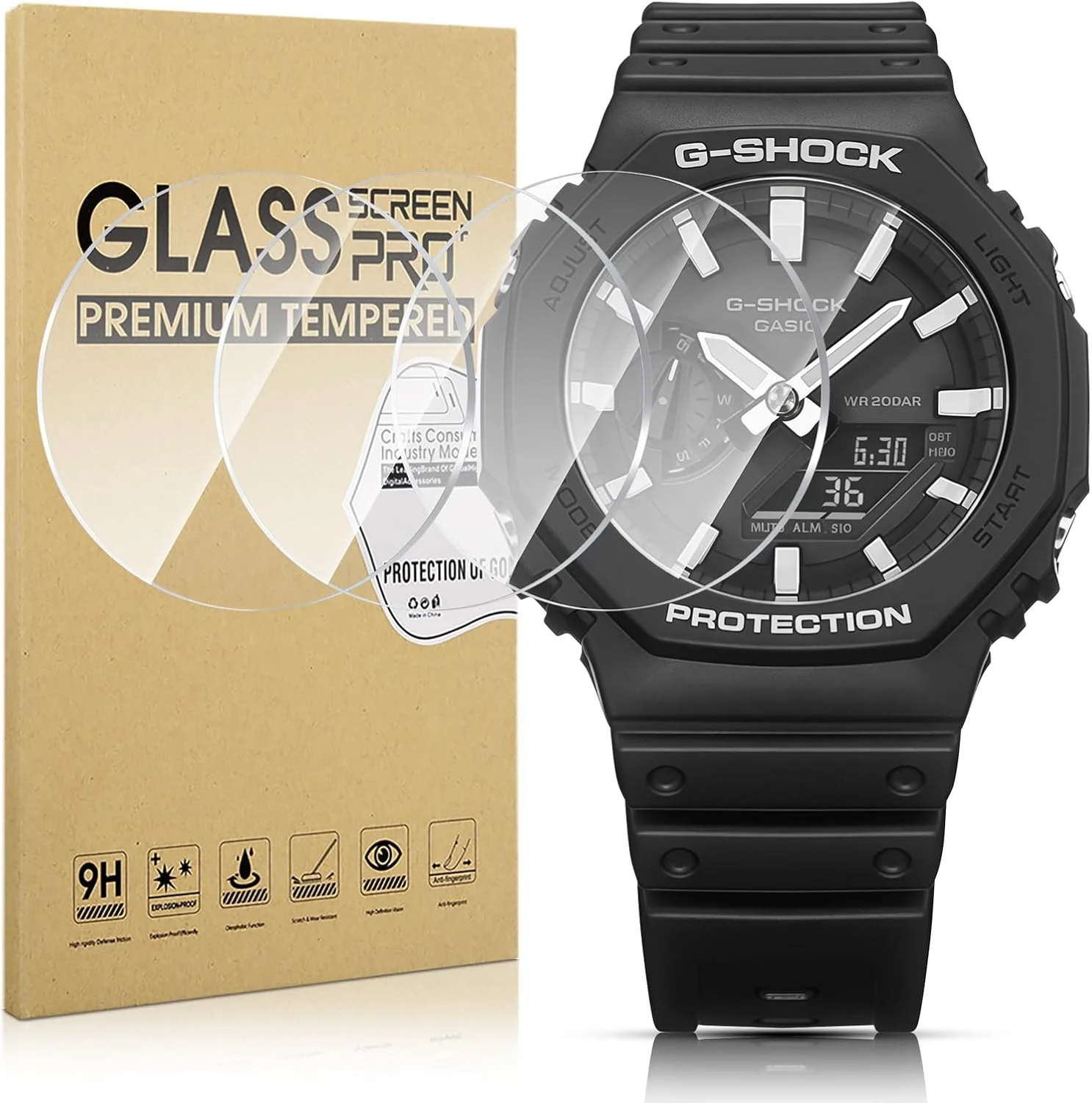 محافظ صفحه نمایش شیشه ای Suoman بسته 4 عددی مناسب برای ساعت هوشمند کاسیو G-SHOCK GA-2100، [ضد خش] پوشش کامل 2.5D سختی 9H فیلم محافظ صفحه نمایش شیشه ای فوق العاده نازک