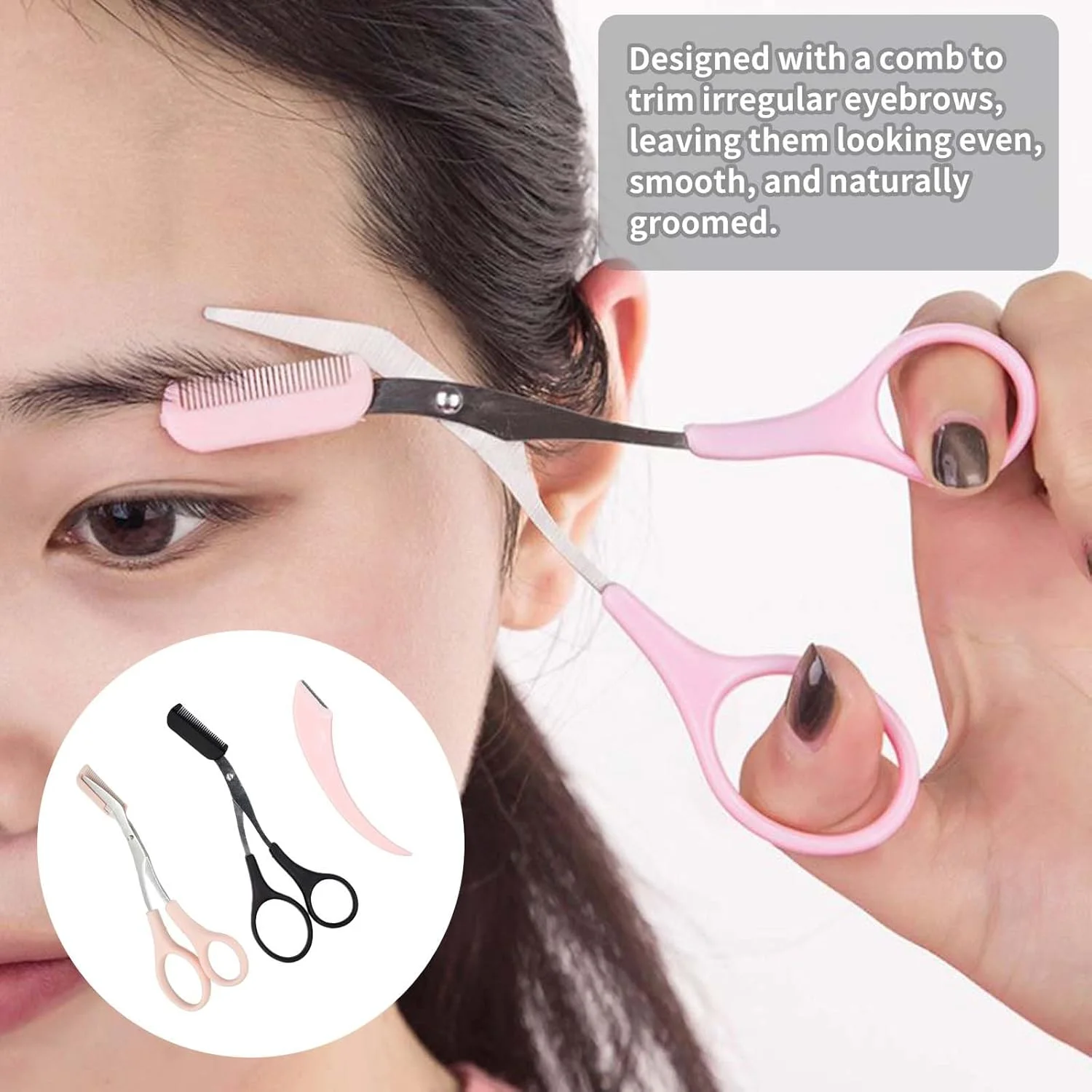 قیچی ابرو JIEHU، بسته 4 عددی، به همراه شانه، قیچی ابرو برای خانم ها، قیچی اصلاح ابرو برای آقایان و خانم ها (مشکی و صورتی) قیچی ابرو JIEHU، بسته 4 عددی، به همراه شانه، قیچی ابرو برای خانم ها، قیچی اصلاح ابرو برای آقایان و خانم ها (مشکی و صورتی)