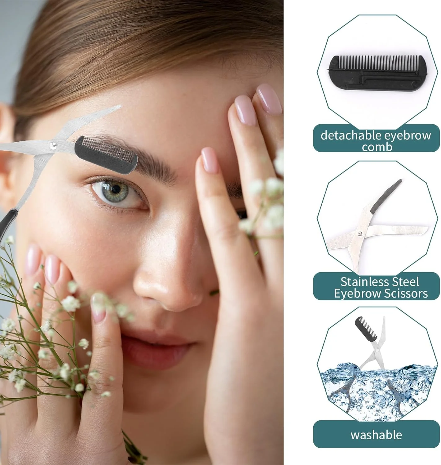 قیچی ابرو حرفه ای KALIONE با شانه و دسته های ضد لغزش برای آقایان و بانوان قیچی ابرو حرفه ای KALIONE با شانه و دسته های ضد لغزش برای آقایان و بانوان