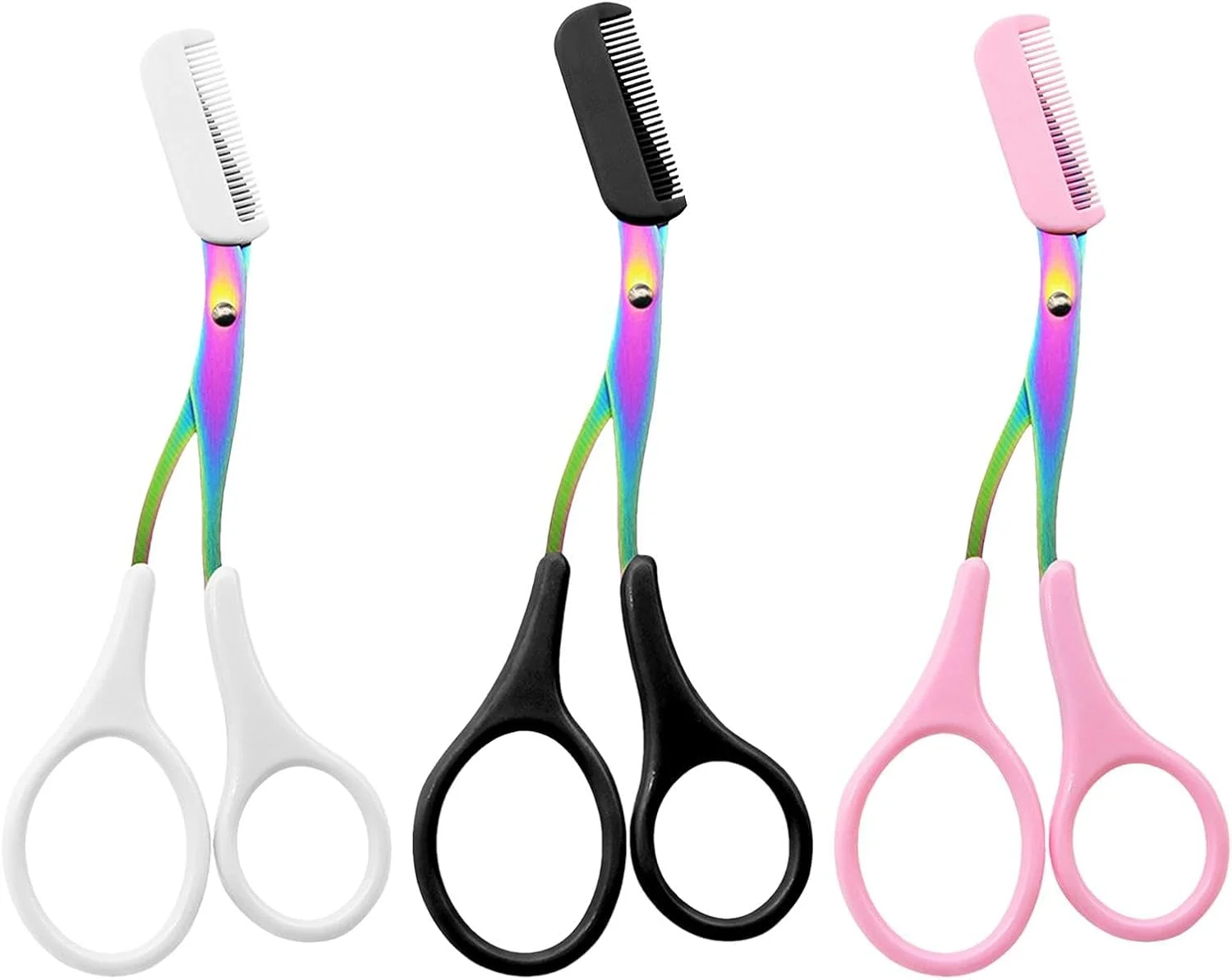 قیچی ابرو Icefei 3 با شانه، قیچی ابرو ضد زنگ استیل 2024 با شانه، قیچی اصلاح ابرو ارگونومیک قابل حمل، قیچی ابرو برای زنان و مردان