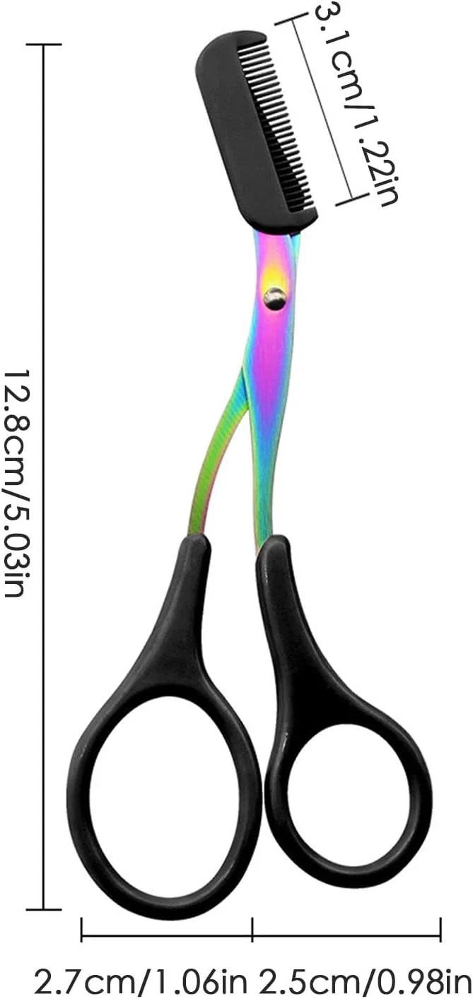 قیچی ابرو Icefei با شانه، قیچی ابرو ضد زنگ استیل 2024 با شانه، قیچی اصلاح ابرو ارگونومیک قابل حمل، قیچی ابرو برای زنان و مردان (مشکی)