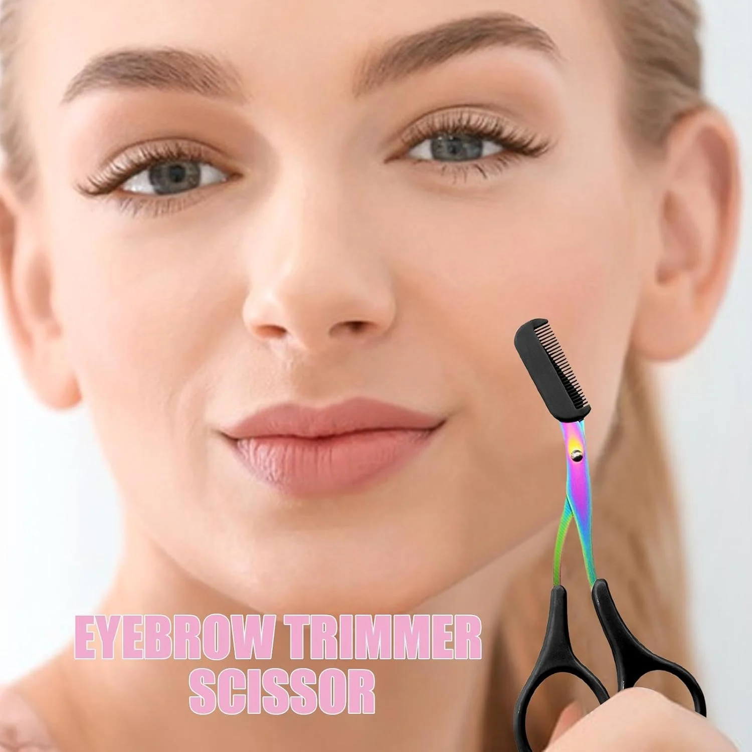 قیچی ابرو Icefei با شانه، قیچی ابرو ضد زنگ استیل 2024 با شانه، قیچی اصلاح ابرو ارگونومیک قابل حمل، قیچی ابرو برای زنان و مردان (مشکی)