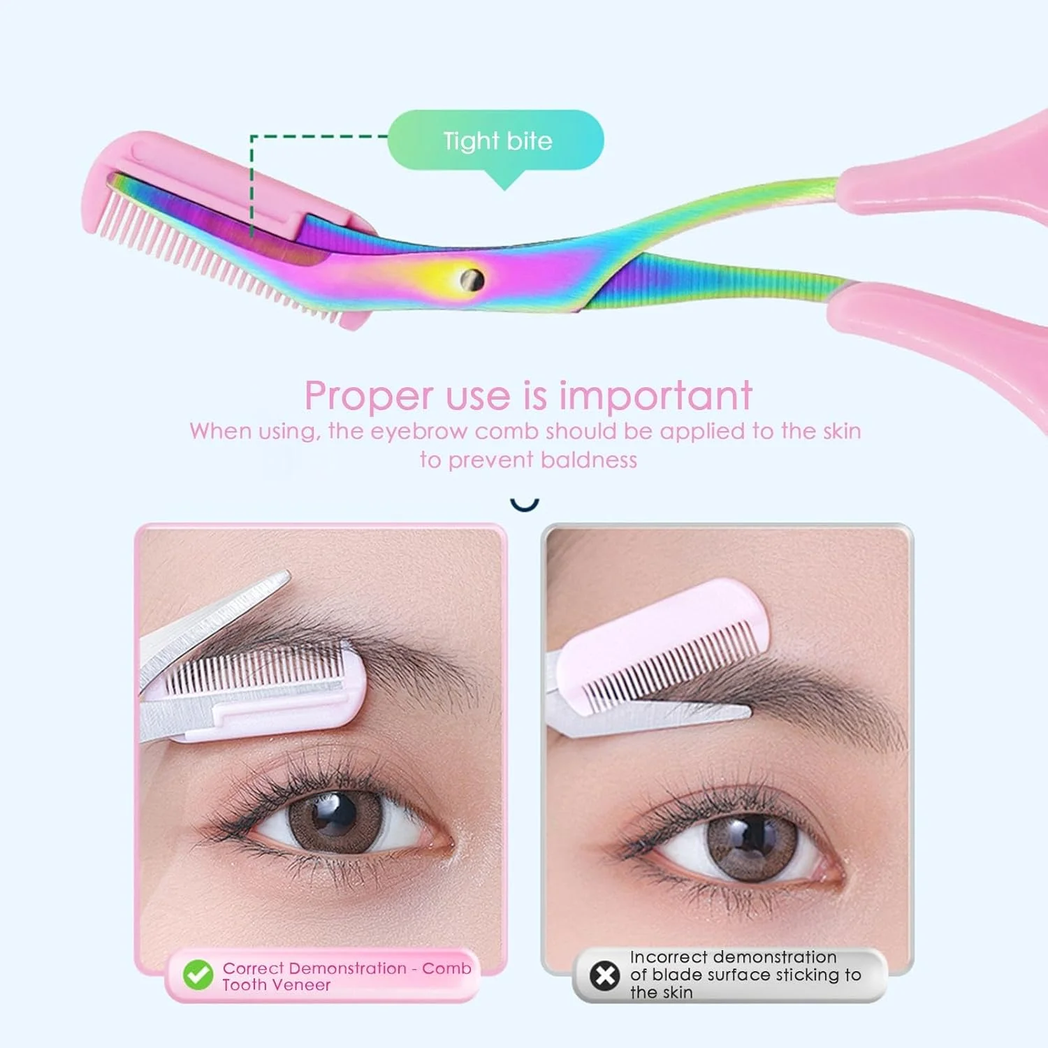 قیچی ابرو Icefei 3 با شانه، قیچی ابرو ضد زنگ استیل 2024 با شانه، قیچی اصلاح ابرو ارگونومیک قابل حمل، قیچی ابرو برای زنان و مردان