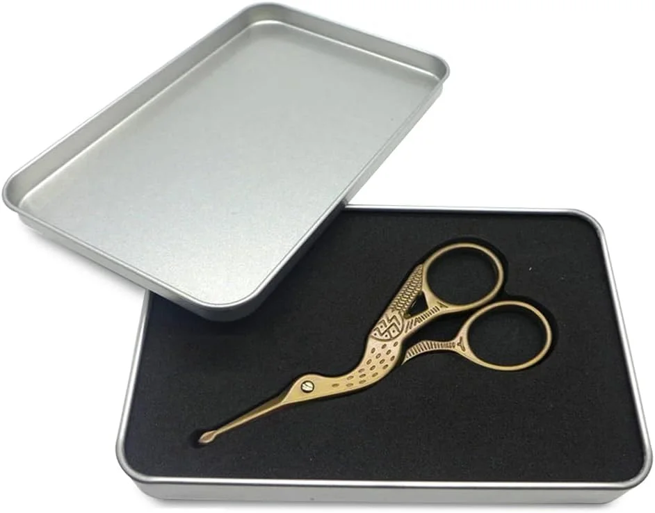 قیچی موی بینی HANNEA®، قیچی چند منظوره کوچک ریش، قیچی مژه و ابرو زنانه، نوک ایمن و کند برای موهای صورت و سبیل، همراه با جعبه نگهداری (طلایی)