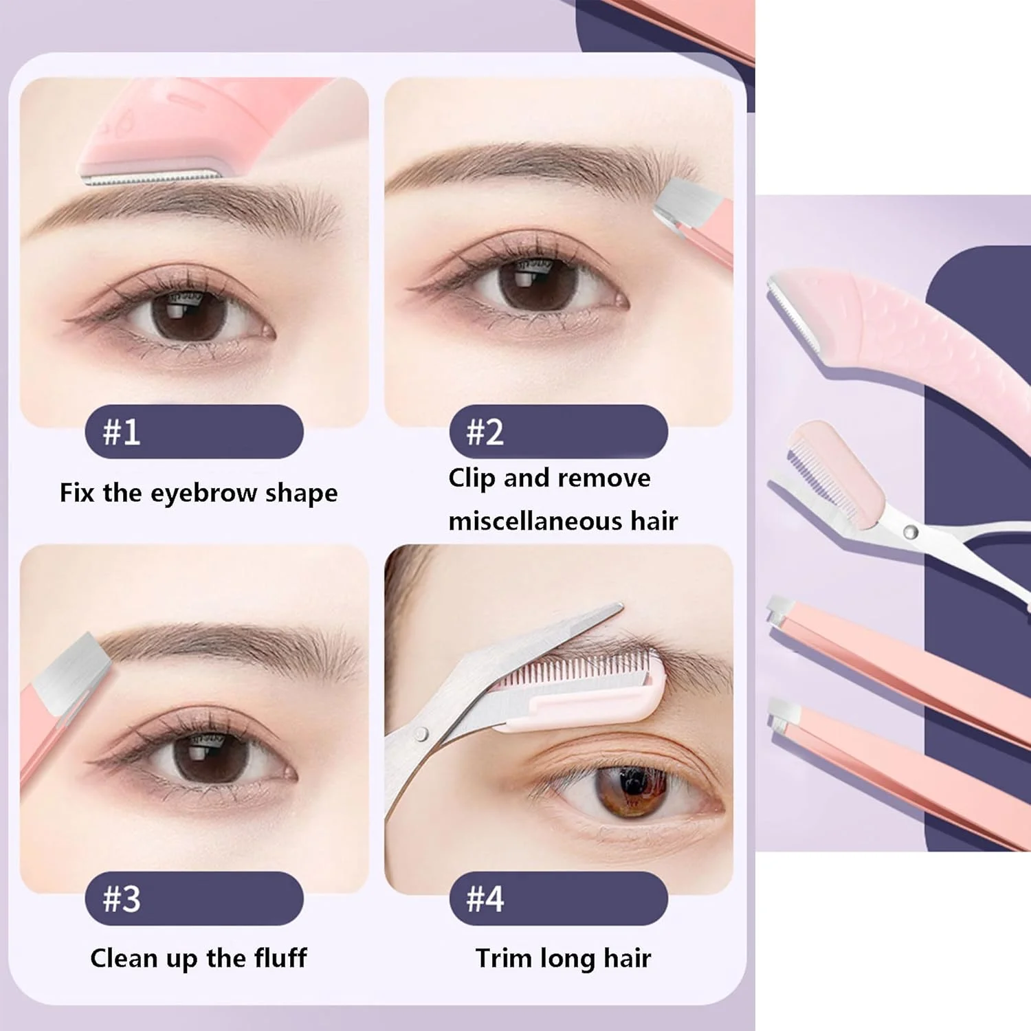 ست قیچی ابرو 7 تکه Hayaww، شامل موچین، تیغ ابرو، موزن بینی، شانه ابرو و ابزار آرایشی برای آقایان و بانوان