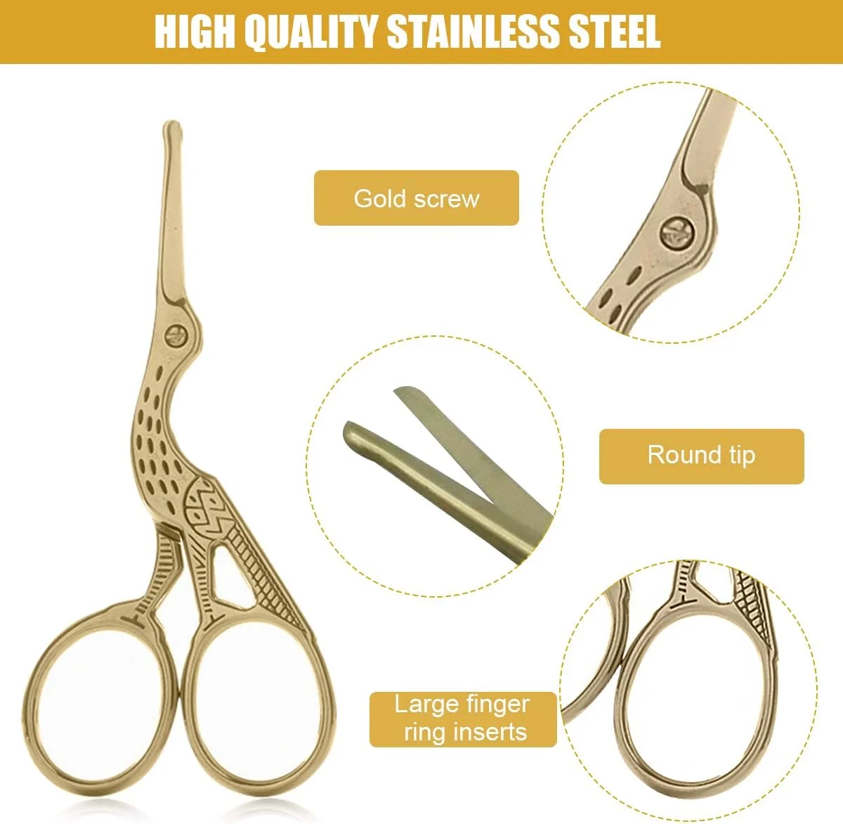 قیچی موی بینی HANNEA®، قیچی چند منظوره کوچک ریش، قیچی مژه و ابرو زنانه، نوک ایمن و کند برای موهای صورت و سبیل، همراه با جعبه نگهداری (طلایی)