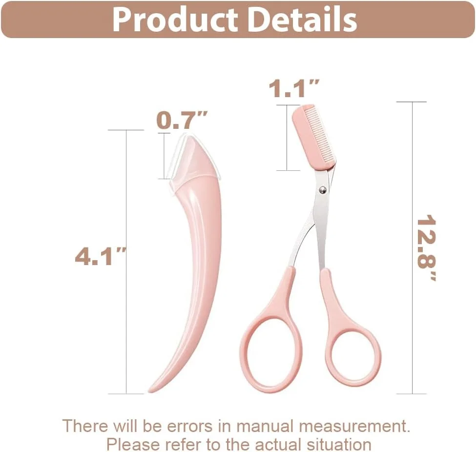 قیچی ابرو شانه دار HANNEA® دو عددی، ست اصلاح ابرو حرفه ای و دقیق، تیغ ابرو