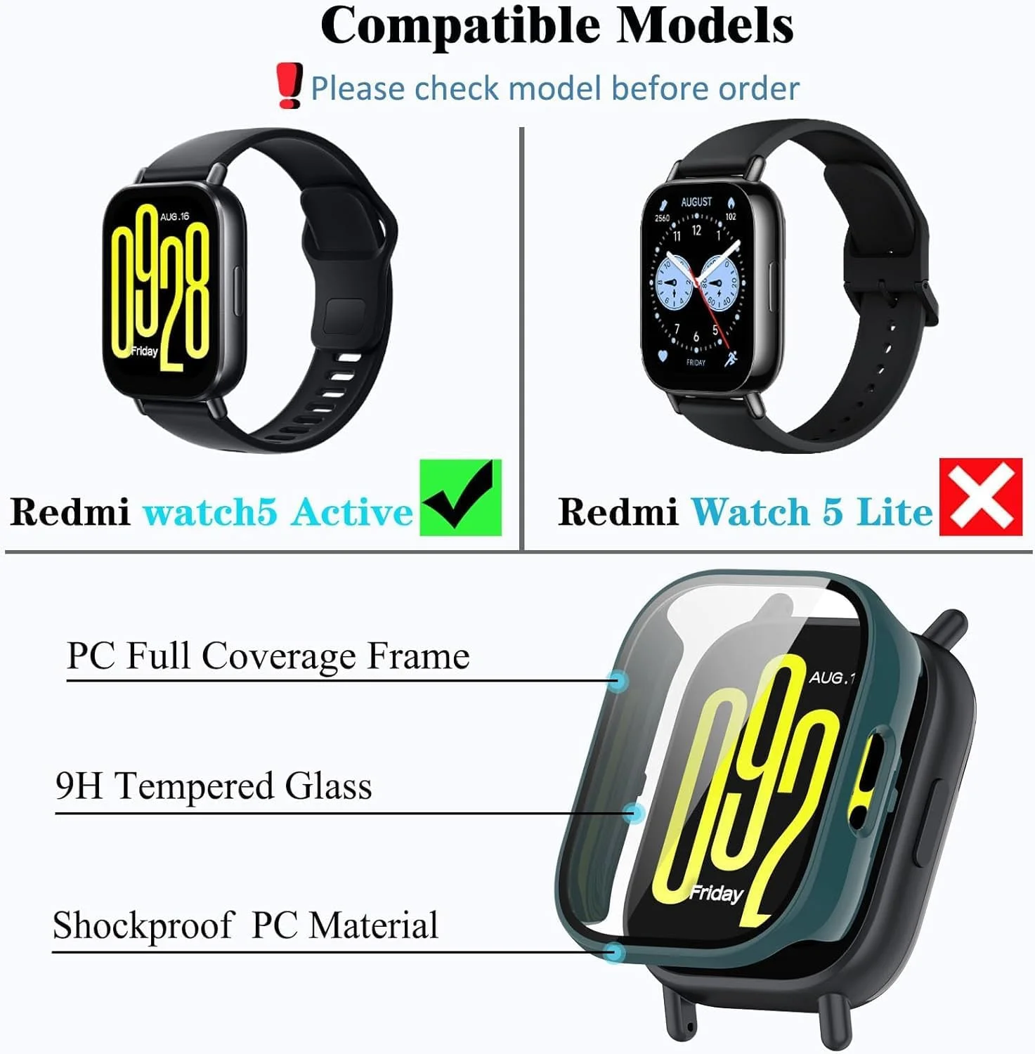 محافظ صفحه نمایش 4 عددی برای ردمی واچ 5 اکتیو | قاب شیشه ای حرارت دیده فوق نازک و مقاوم در برابر خش از Azonee | پوشش محافظ برای آقایان و بانوان