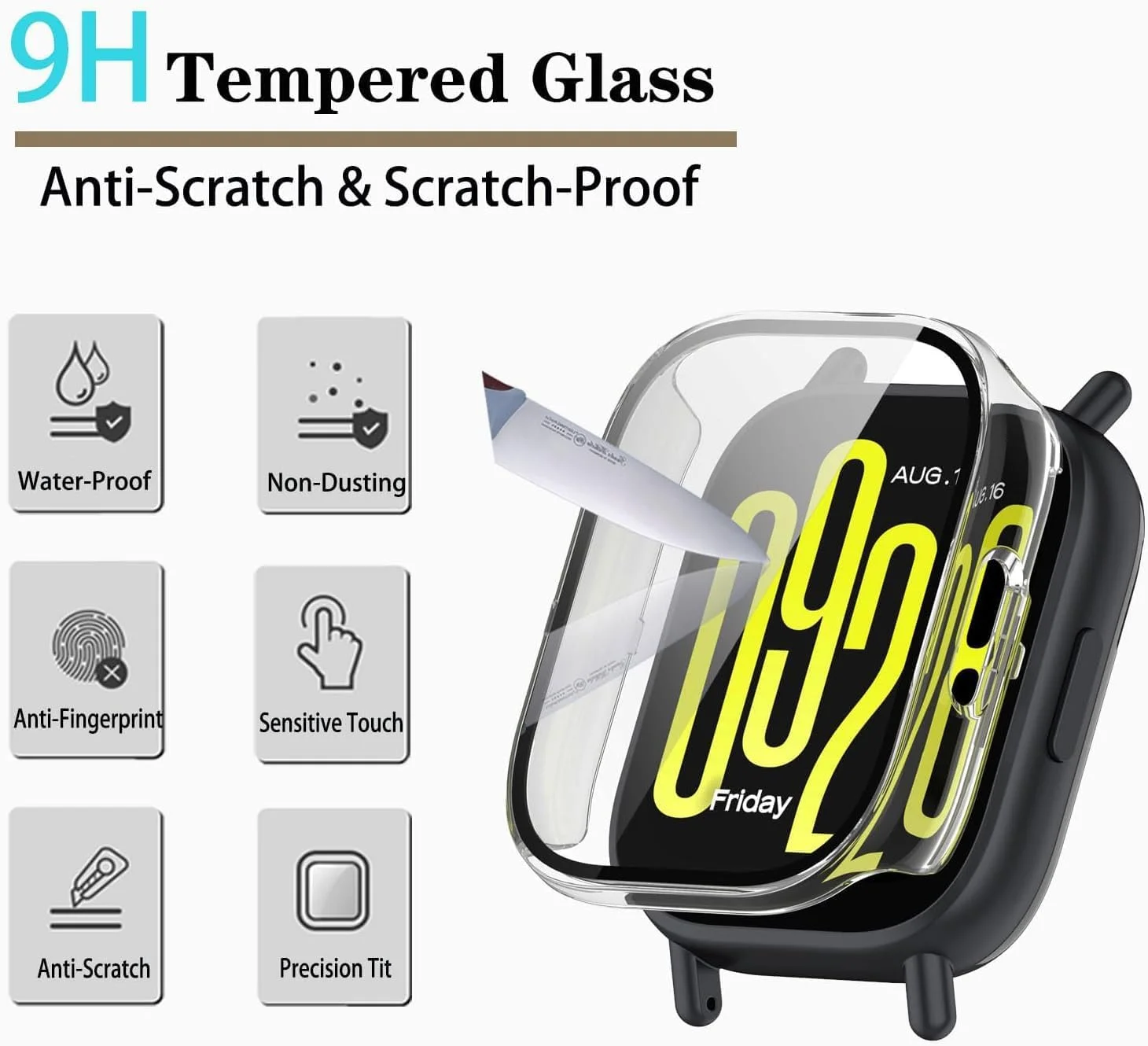 محافظ صفحه نمایش 4 عددی برای ردمی واچ 5 اکتیو | قاب شیشه ای حرارت دیده فوق نازک و مقاوم در برابر خش از Azonee | پوشش محافظ برای آقایان و بانوان