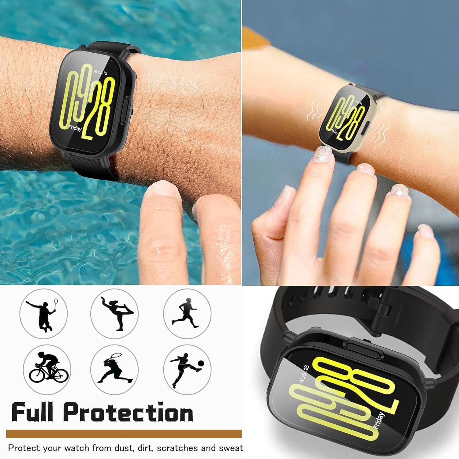 محافظ صفحه نمایش 4 عددی برای ردمی واچ 5 اکتیو | قاب شیشه ای حرارت دیده فوق نازک و مقاوم در برابر خش از Azonee | پوشش محافظ برای آقایان و بانوان