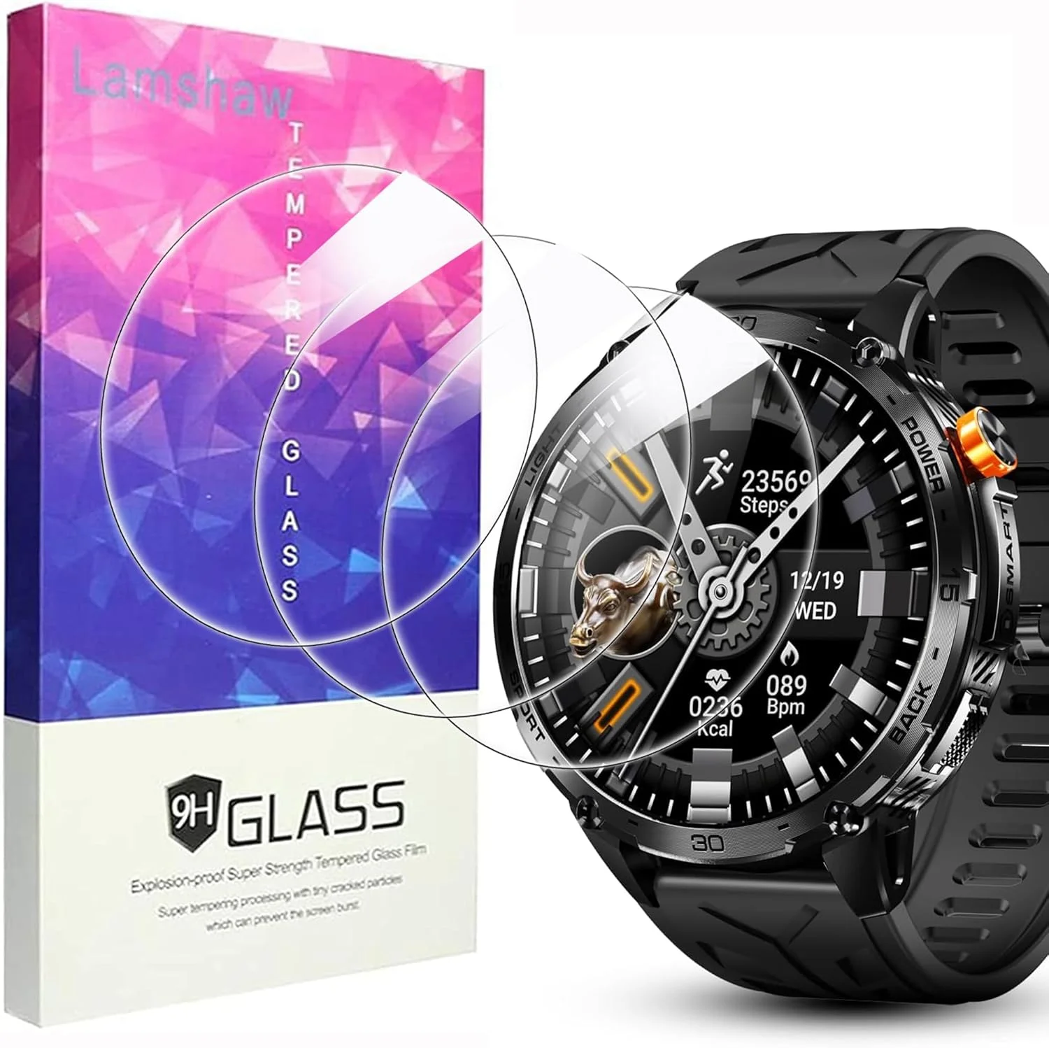 محافظ صفحه نمایش شیشه ای تمپرد Lamshaw سازگار با ساعت هوشمند Alpha، [بسته 3 عددی] محافظ صفحه نمایش شیشه ای تمپرد 9H سازگار با ساعت هوشمند ALPHAGEAR Alpha 1.75 اینچی (بسته 3 عددی)