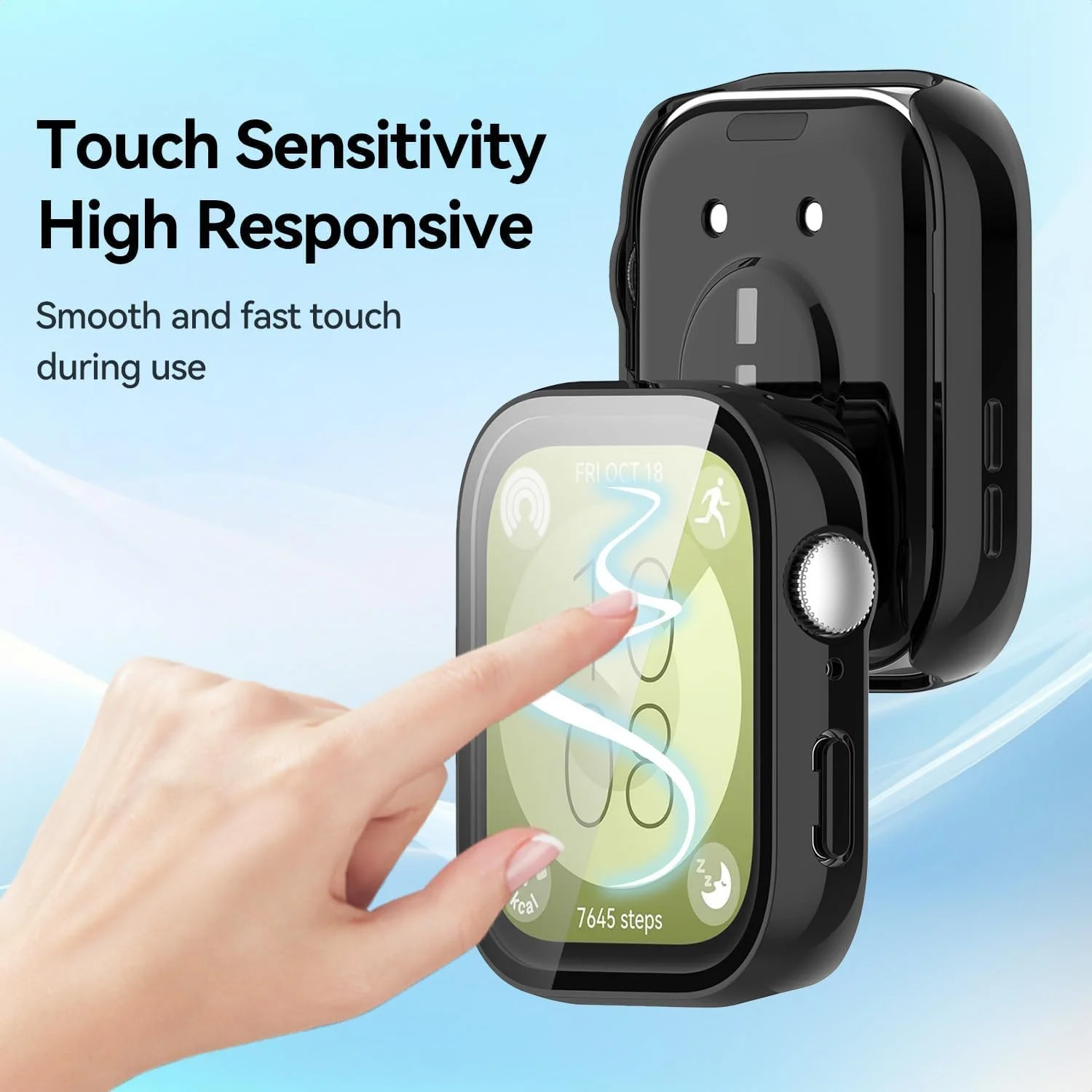 محافظ صفحه نمایش و قاب جین هک (JINHEC) دو عددی برای ساعت هوشمند هوآوی Watch Fit 4، پوشش کامل ضد خش و ضد ضربه PC سخت و شیشه حرارت دیده برای آقایان و بانوان (مشکی + آبی)