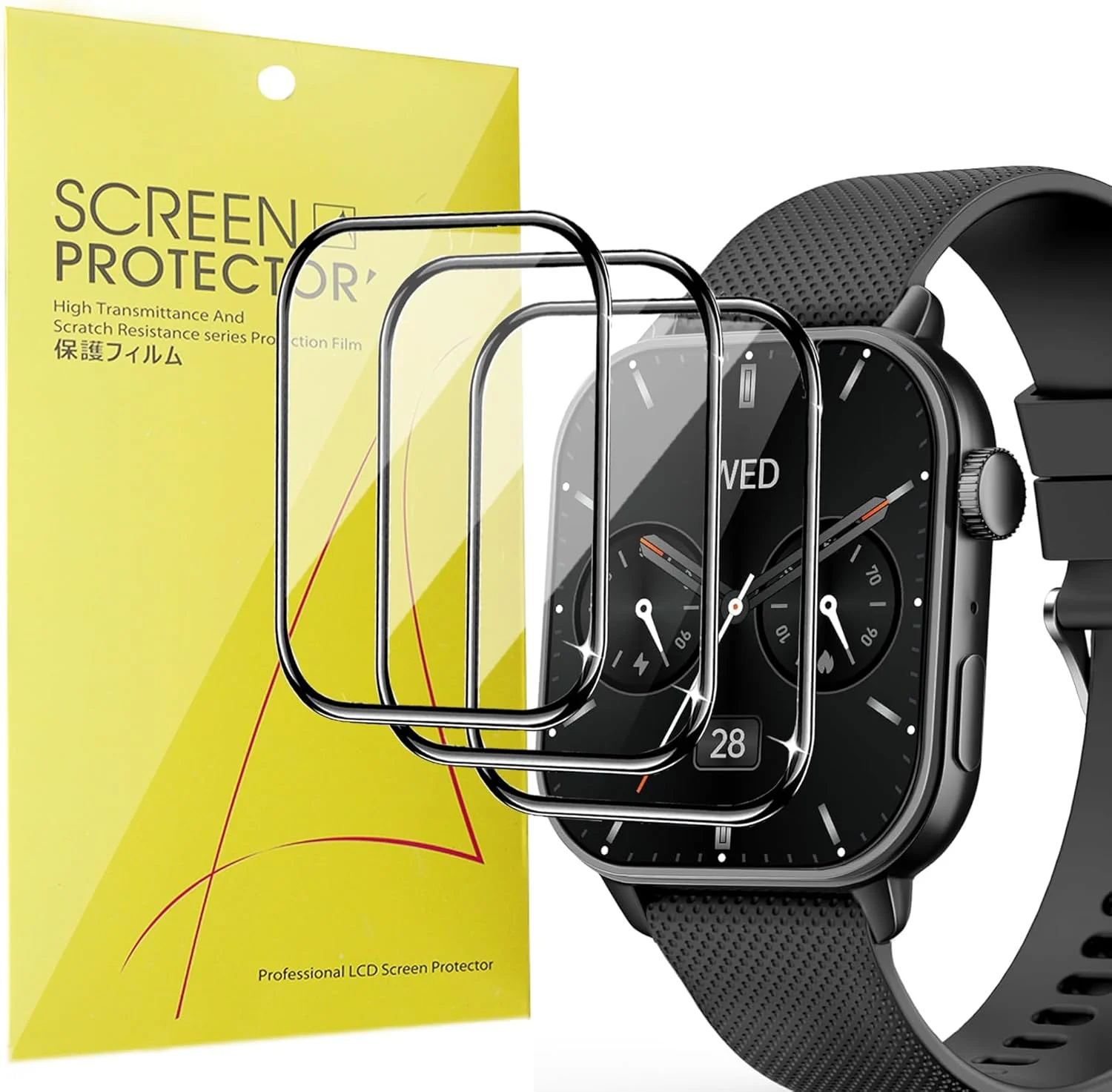 محافظ صفحه نمایش نرم Lamshaw سازگار با ساعت هوشمند MFVLP، [بسته 3 عددی] محافظ صفحه نمایش PET نرم با پوشش کامل سه بعدی سازگار با ساعت هوشمند MFVLP LC210 1.85 اینچی (بسته 3 عددی)