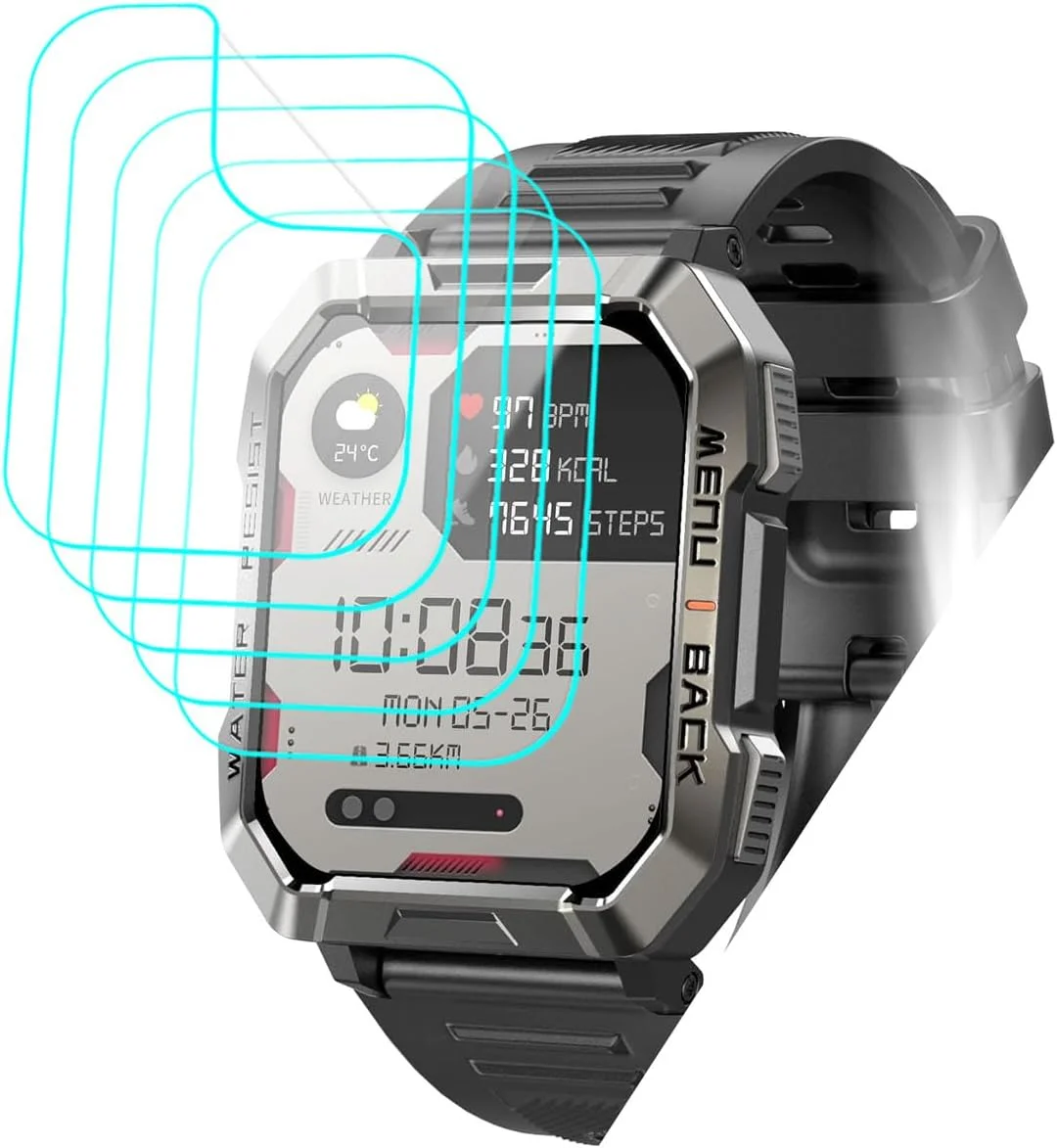 محافظ صفحه نمایش فوتاوی مناسب برای ساعت هوشمند نظامی IOWODO W60 سایز 2.01 اینچ [بسته 5 عددی] فیلم PET نرم و شفاف HD [ضد اثر انگشت] [ضد خش] [بدون حباب] سازگار با ساعت هوشمند Blackview IOWODO W60