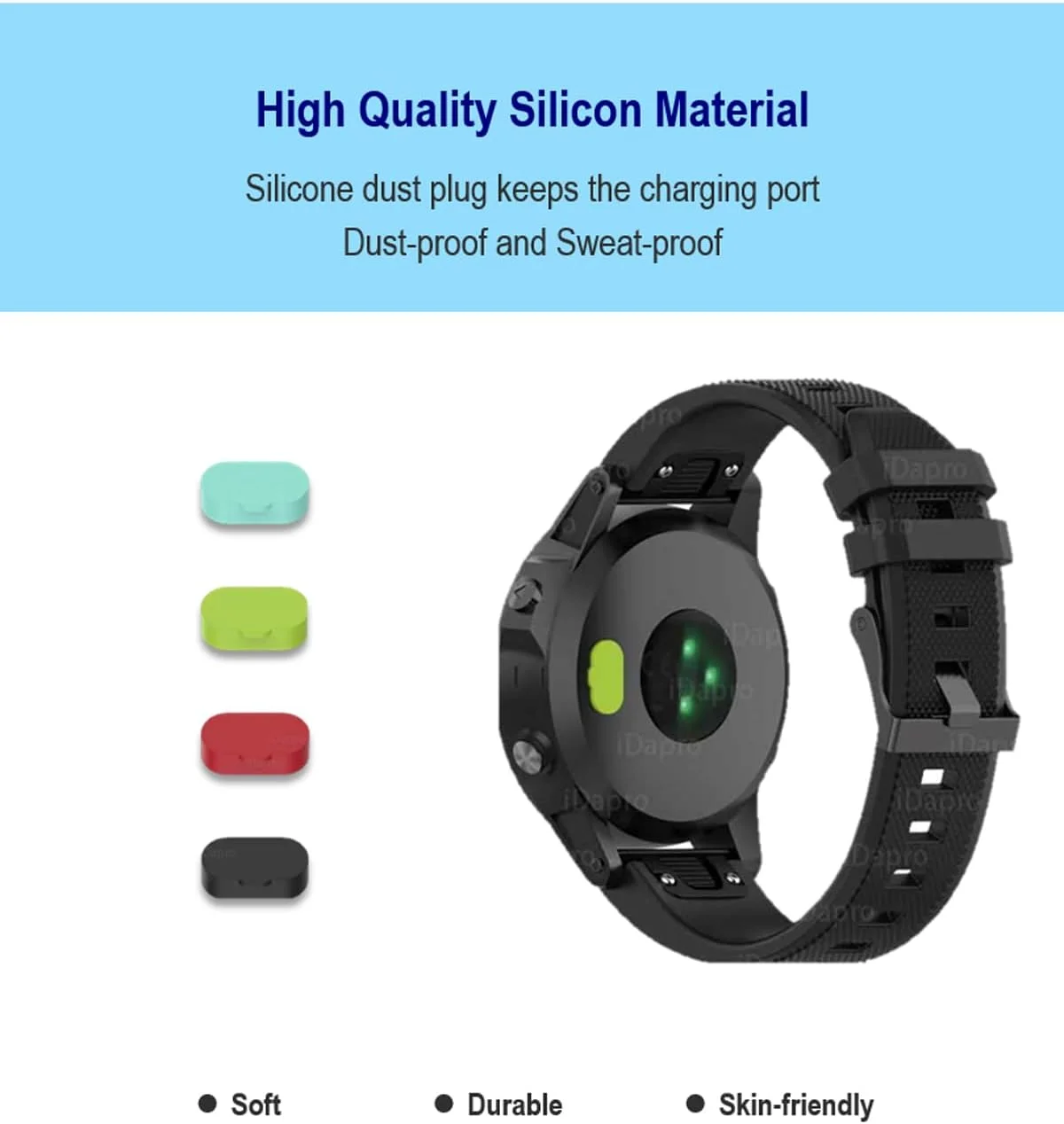 محافظ صفحه نمایش iDaPro [بسته 4 عددی] برای ساعت هوشمند شنا Garmin Swim 2 + درپوش های ضد گرد و غبار سیلیکونی، شیشه حرارت دیده ضد خش و بدون حباب