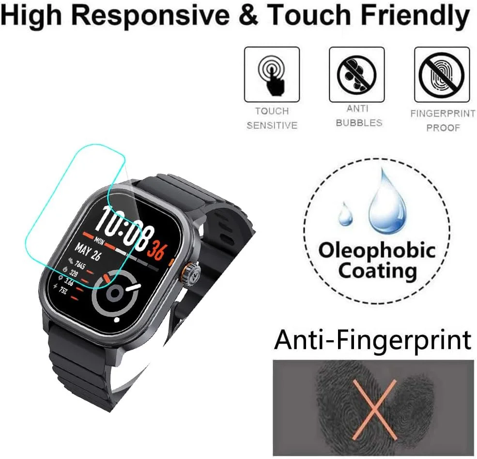 محافظ صفحه نمایش فوتانوی برای ساعت هوشمند KOSPET Pulse سایز 1.96 اینچ [بسته 3 عددی]، فیلم PET نرم و شفاف HD، ضد اثر انگشت، ضد خش، بدون حباب، سازگار با ساعت هوشمند و ردیاب تناسب اندام KOSPET Pulse