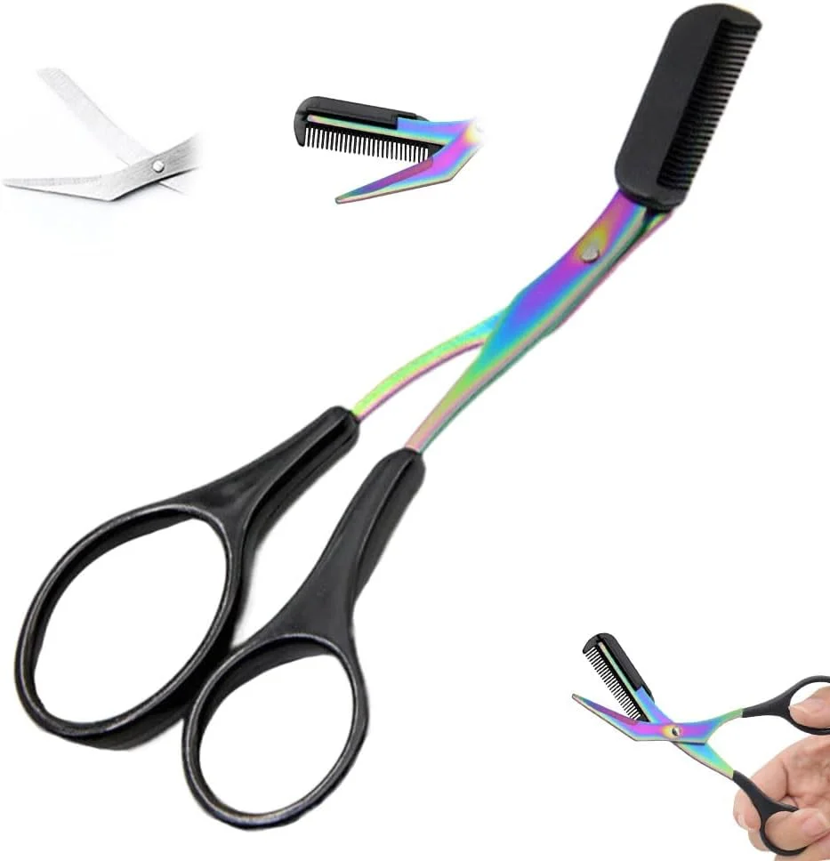 قیچی اصلاح ابرو، قیچی ابرو 2 در 1 با شانه، قیچی اصلاح ابرو حرفه ای از جنس استیل ضد زنگ، کاتر ابرو، ابزار آرایش قیچی ابرو برای از بین بردن موهای زائد برای آقایان و بانوان (مشکی)