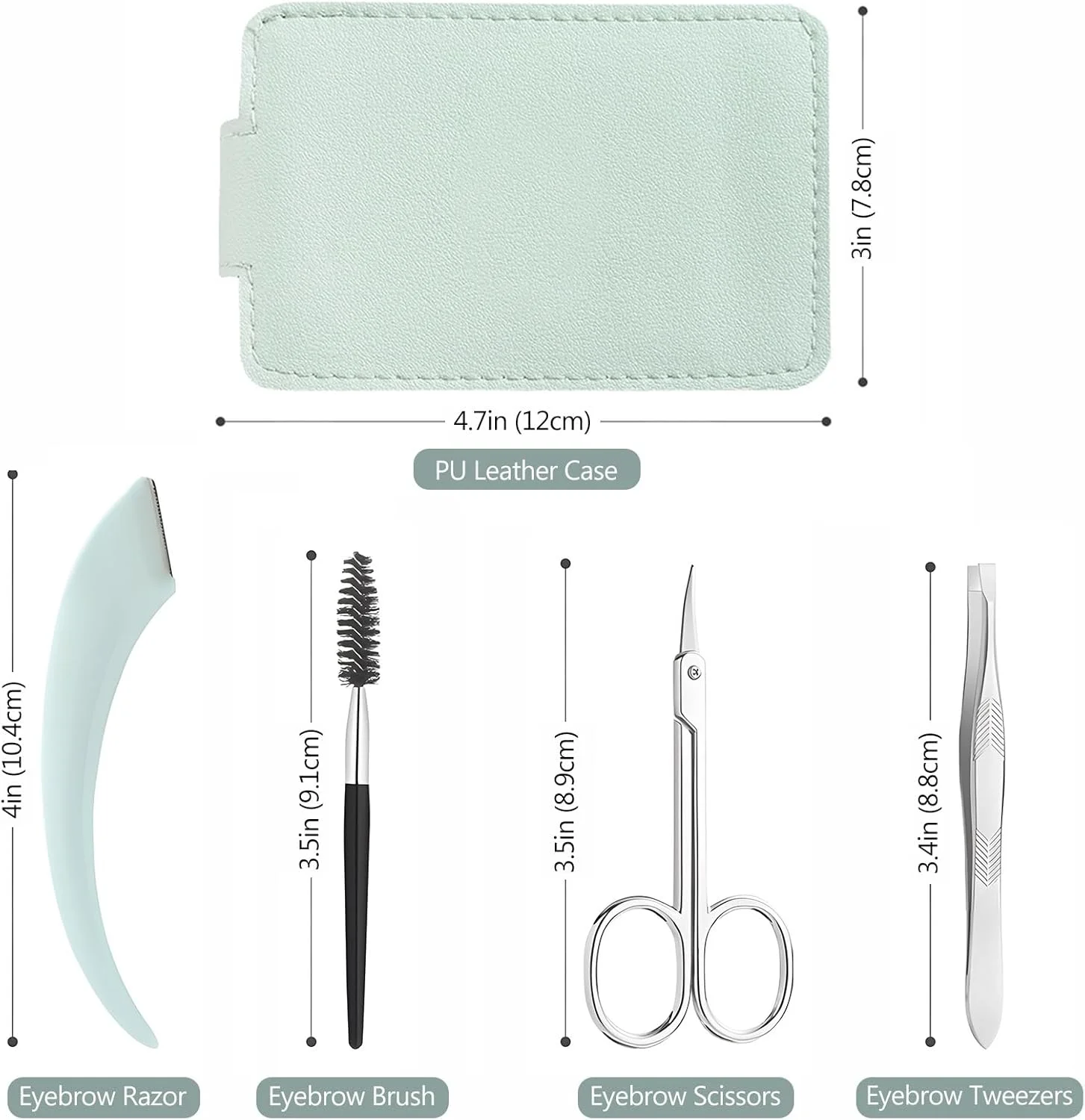 ست اصلاح ابرو، 5 در 1 شامل قیچی، تیغ، موچین، برس و آینه، به همراه کیف حمل سبز ست اصلاح ابرو، 5 در 1 شامل قیچی، تیغ، موچین، برس و آینه، به همراه کیف حمل سبز