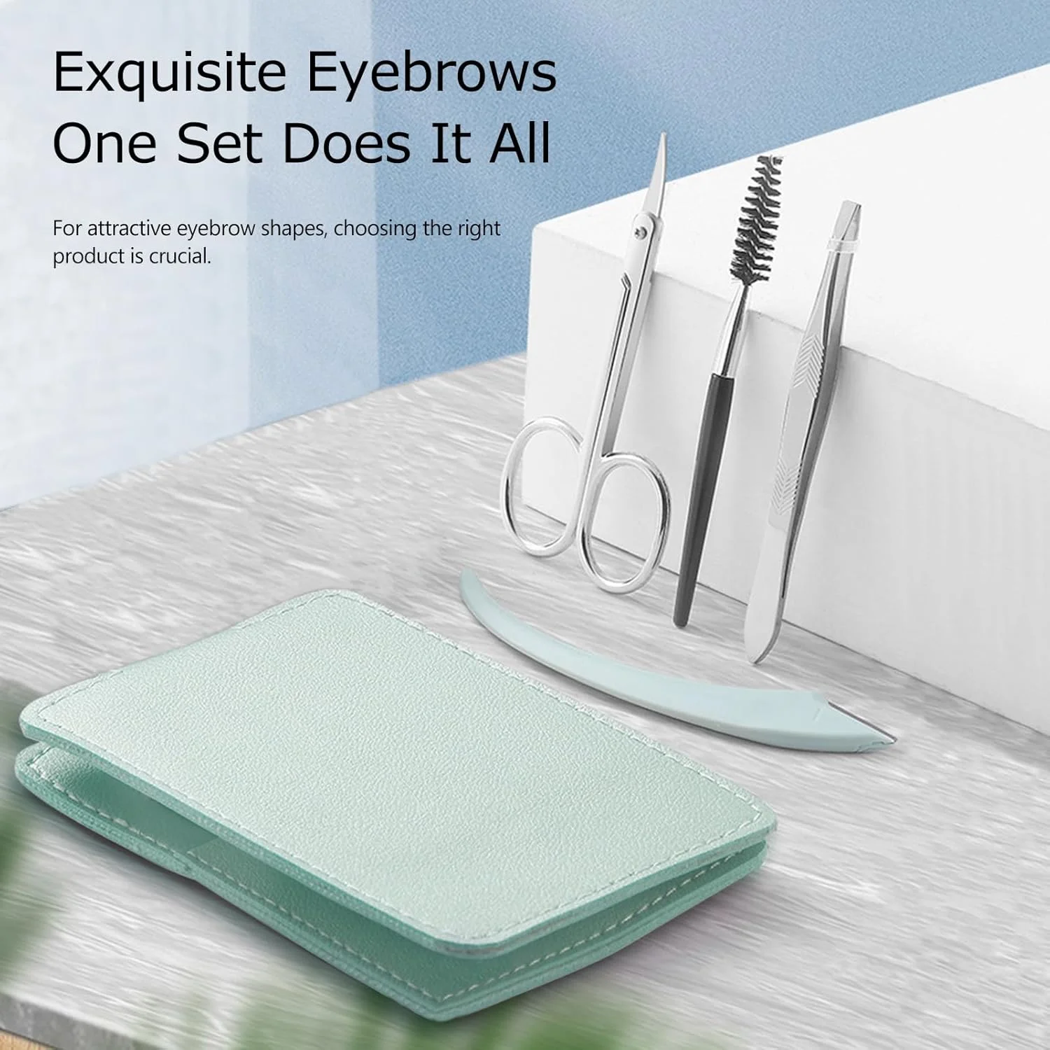 ست مرتب کننده ابرو، ست 5 در 1 شامل قیچی ابرو، تیغ ابرو، موچین، برس و آینه برای خانم ها، شامل کیف چرمی قابل حمل (سبز). ست مرتب کننده ابرو، ست 5 در 1 شامل قیچی ابرو، تیغ ابرو، موچین، برس و آینه برای خانم ها، شامل کیف چرمی قابل حمل (سبز).