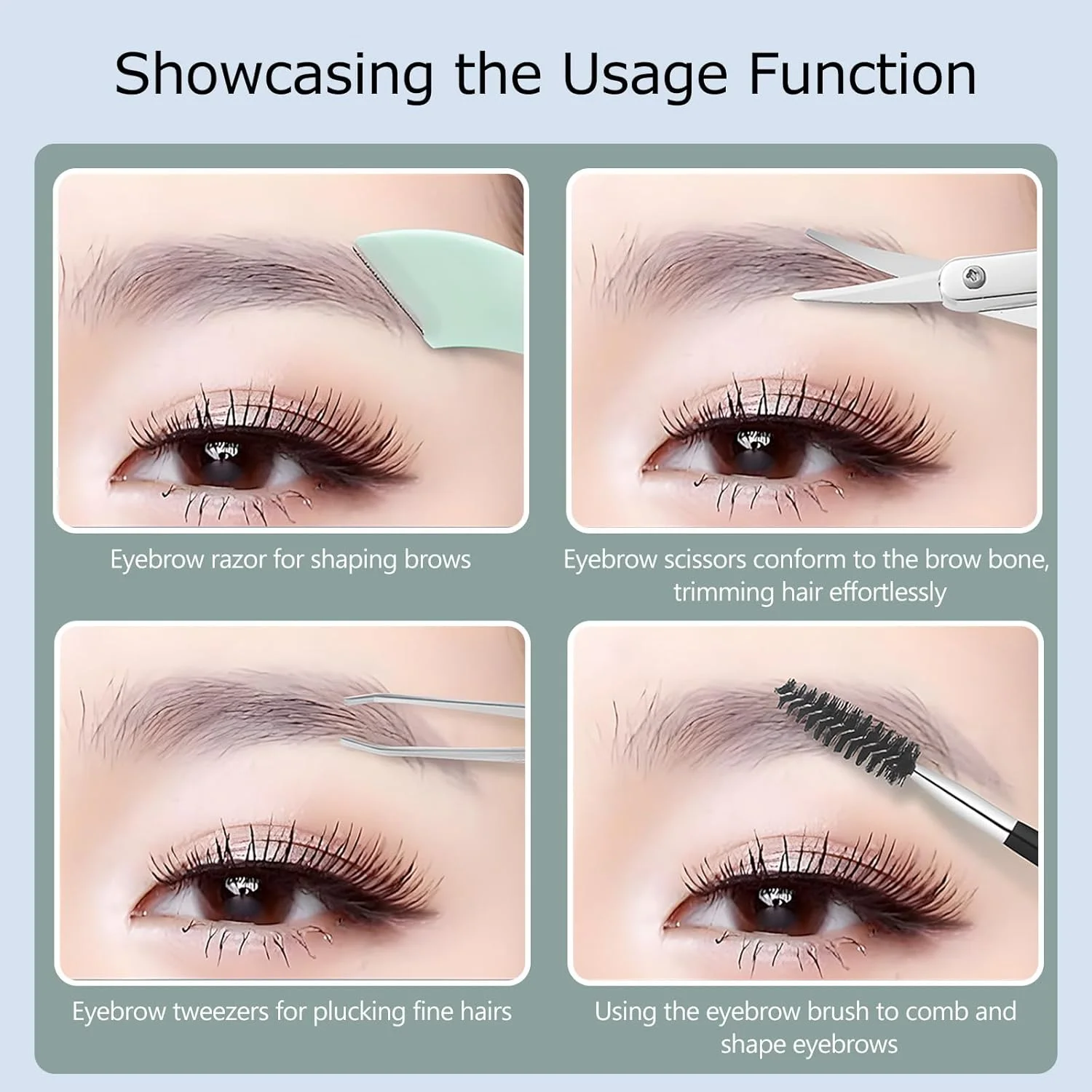 ست مرتب کننده ابرو، ست 5 در 1 شامل قیچی ابرو، تیغ ابرو، موچین، برس و آینه برای خانم ها، شامل کیف چرمی قابل حمل (سبز). ست مرتب کننده ابرو، ست 5 در 1 شامل قیچی ابرو، تیغ ابرو، موچین، برس و آینه برای خانم ها، شامل کیف چرمی قابل حمل (سبز).