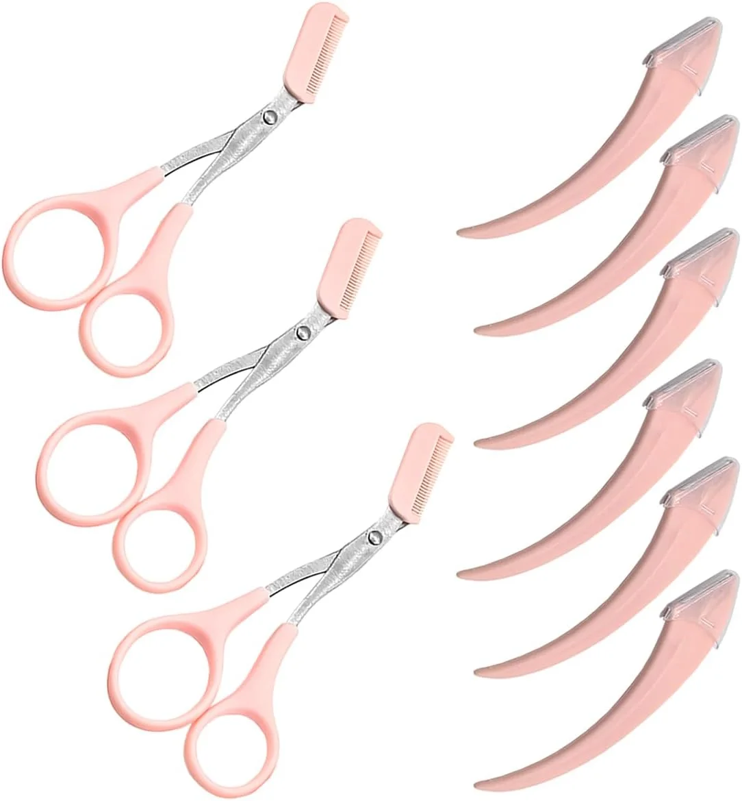 ست قیچی ابرو 9 تکه شامل قیچی ابرو با شانه، تیغ ابرو، ابزار آرایش ابرو برای آقایان و بانوان (صورتی) ست قیچی ابرو 9 تکه شامل قیچی ابرو با شانه، تیغ ابرو، ابزار آرایش ابرو برای آقایان و بانوان (صورتی)