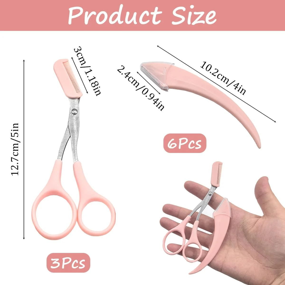 ست قیچی ابرو 9 تکه شامل قیچی ابرو با شانه، تیغ ابرو، ابزار آرایش ابرو برای آقایان و بانوان (صورتی) ست قیچی ابرو 9 تکه شامل قیچی ابرو با شانه، تیغ ابرو، ابزار آرایش ابرو برای آقایان و بانوان (صورتی)