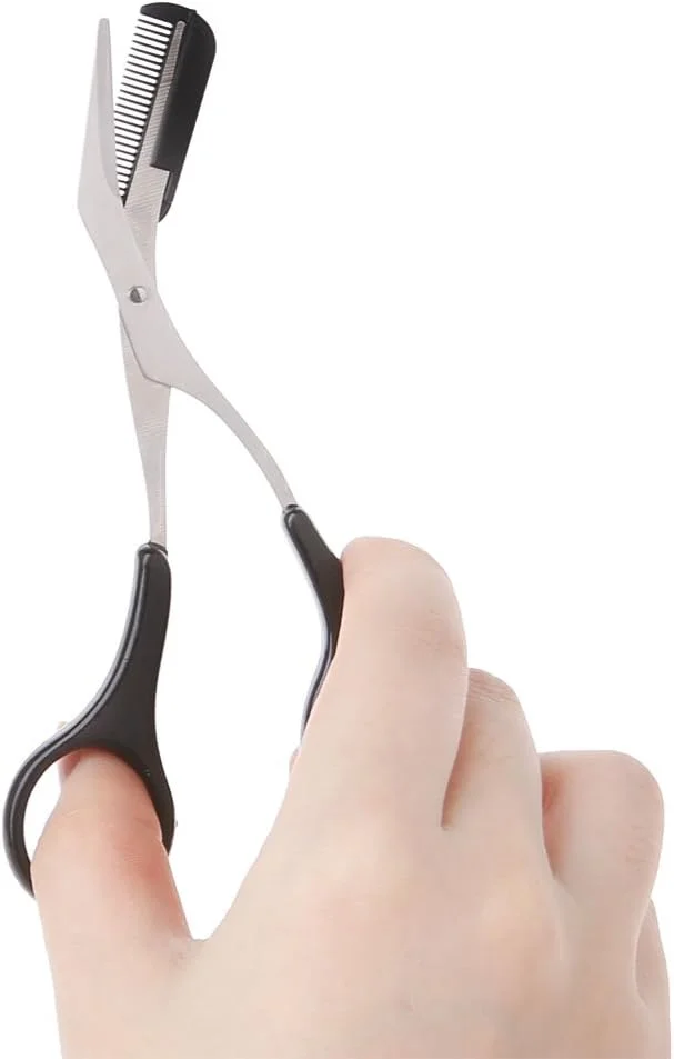 قیچی ابرو زنانه با شانه، موچین زاویه دار برای حالت دادن و اصلاح ابرو و مژه قیچی ابرو زنانه با شانه، موچین زاویه دار برای حالت دادن و اصلاح ابرو و مژه