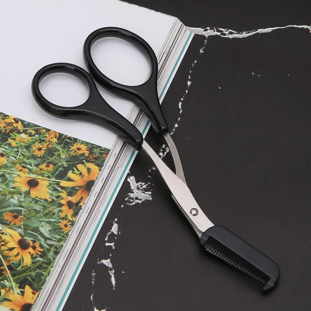 قیچی ابرو زنانه با شانه، موچین زاویه دار برای حالت دادن و اصلاح ابرو و مژه قیچی ابرو زنانه با شانه، موچین زاویه دار برای حالت دادن و اصلاح ابرو و مژه