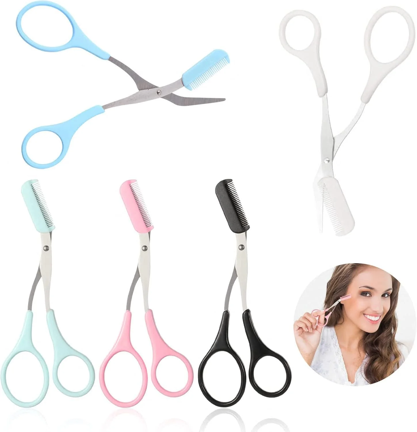 قیچی ابرو 5 عددی با شانه کوچک، قیچی شانه ابرو کمکی زنانه و مردانه، لوازم جانبی زیبایی برای رفع مو قیچی ابرو 5 عددی با شانه کوچک، قیچی شانه ابرو کمکی زنانه و مردانه، لوازم جانبی زیبایی برای رفع مو