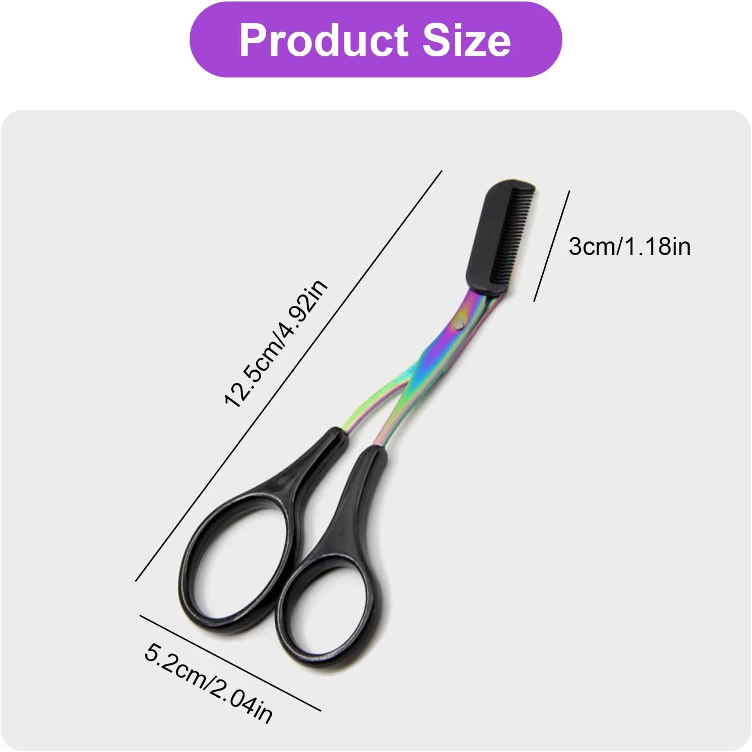 قیچی اصلاح ابرو - TRACOMPAN 2 عدد قیچی و تریمر ابرو حرفه ای برای زنان | قیچی مژه با دسته ارگونومیک ضد لغزش برای استفاده در سالن و منزل | قیچی ابرو استیل ضد زنگ با شانه