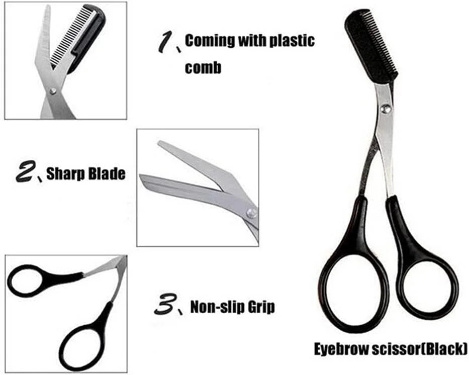 2Pcs Eyebrow Trimmer Scissor with Comb and Non Slip Finger Grips Eyelash Shaping Cut Comb Scissors Eyebrow Grooming Tool for Men and Women 2Pcs Eyebrow Trimmer Scissor with Comb and Non Slip Finger Grips Eyelash Shaping Cut Comb Scissors Eyebrow Grooming Tool for Men and Women