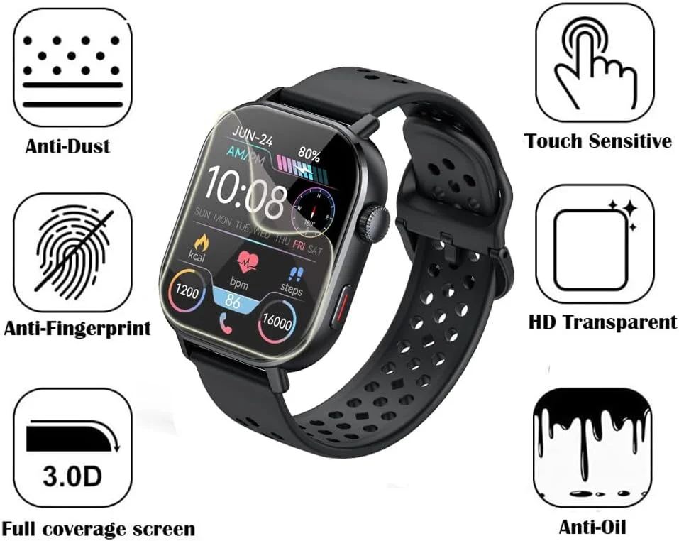 محافظ صفحه نمایش سازگار با Jugeman P131، محافظ صفحه نمایش ساعت هوشمند Jugeman P131 2.06 اینچی، فیلم محافظ صفحه نمایش TPU شفاف HD، ضد اثر انگشت، ضد خش، بدون حباب (بسته 7 عددی)