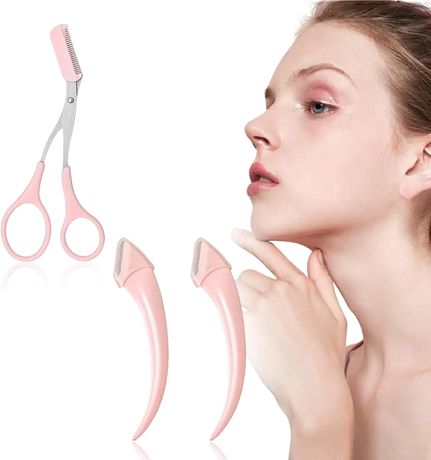 Pack of 3 Eyebrow Scissors with Comb, Eyebrow Scissors, Eyebrow Scissors for Women, Eyebrow Trimmer, Scissors, Eyelash Brush, Eyebrow Comb for Men and Women (Pink) Pack of 3 Eyebrow Scissors with Comb, Eyebrow Scissors, Eyebrow Scissors for Women, Eyebrow Trimmer, Scissors, Eyelash Brush, Eyebrow Comb for Men and Women (Pink)