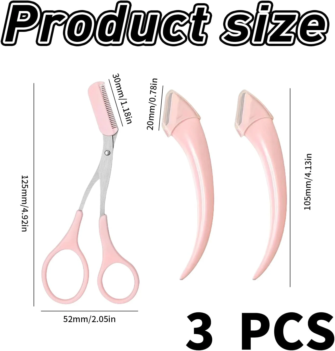 Pack of 3 Eyebrow Scissors with Comb, Eyebrow Scissors, Eyebrow Scissors for Women, Eyebrow Trimmer, Scissors, Eyelash Brush, Eyebrow Comb for Men and Women (Pink)