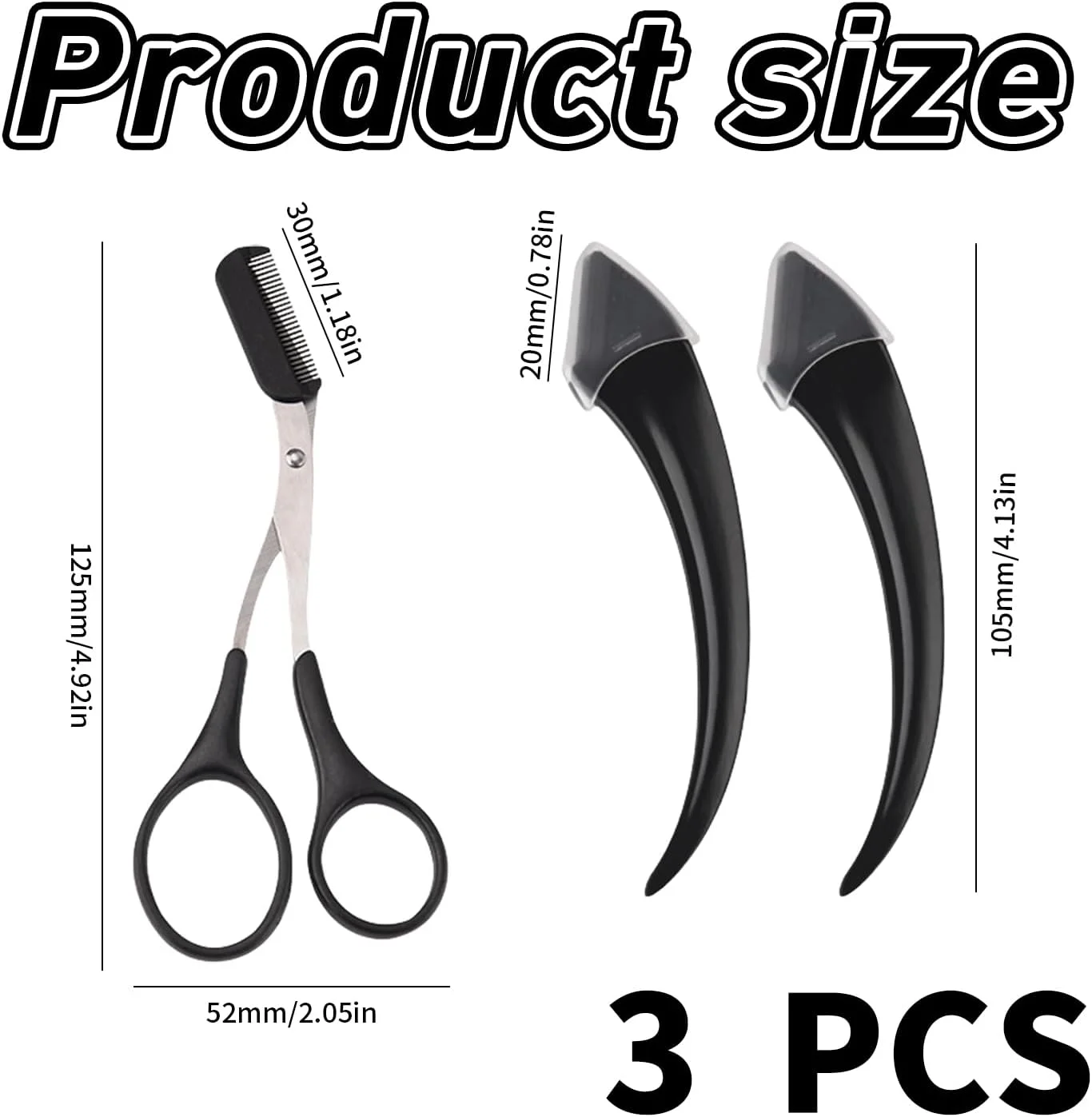 Pack of 3 Eyebrow Scissors with Comb, Eyebrow Scissors, Eyebrow Scissors for Women, Eyebrow Trimmer, Scissors, Eyelash Brush, Eyebrow Comb for Men and Women (Black)