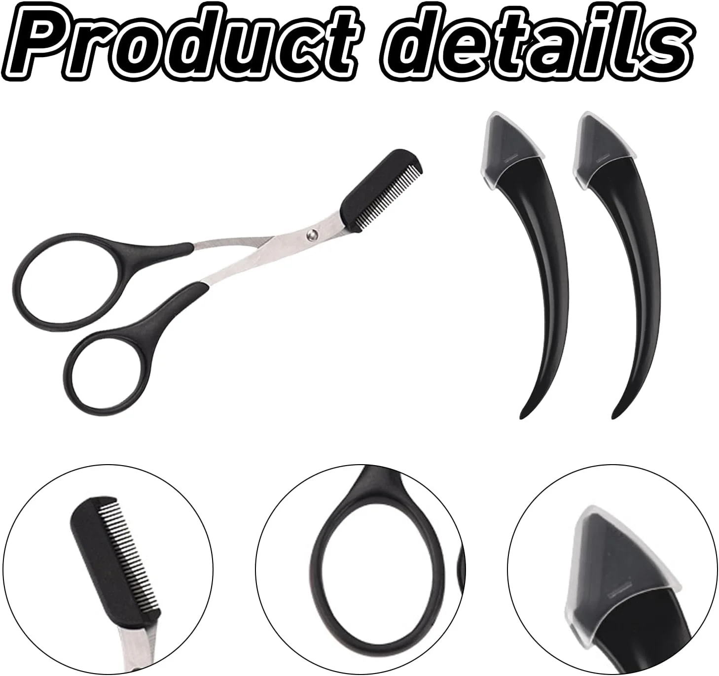 Pack of 3 Eyebrow Scissors with Comb, Eyebrow Scissors, Eyebrow Scissors for Women, Eyebrow Trimmer, Scissors, Eyelash Brush, Eyebrow Comb for Men and Women (Black)