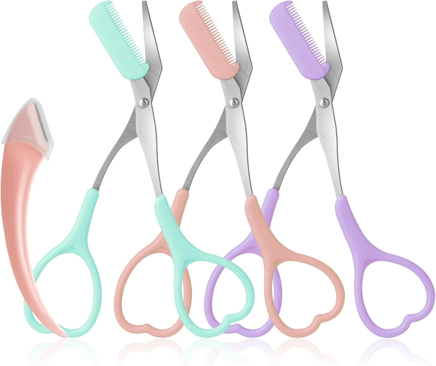 قیچی ابرو به همراه تیغ ابرو، موزن ابرو با شانه، قیچی ابرو موزن با دستگیره های ضد لغزش انگشتی، لوازم جانبی زیبایی اصلاح مو برای آقایان و بانوان (صورتی روشن، سبز، بنفش) قیچی ابرو به همراه تیغ ابرو، موزن ابرو با شانه، قیچی ابرو موزن با دستگیره های ضد لغزش انگشتی، لوازم جانبی زیبایی اصلاح مو برای آقایان و بانوان (صورتی روشن، سبز، بنفش)