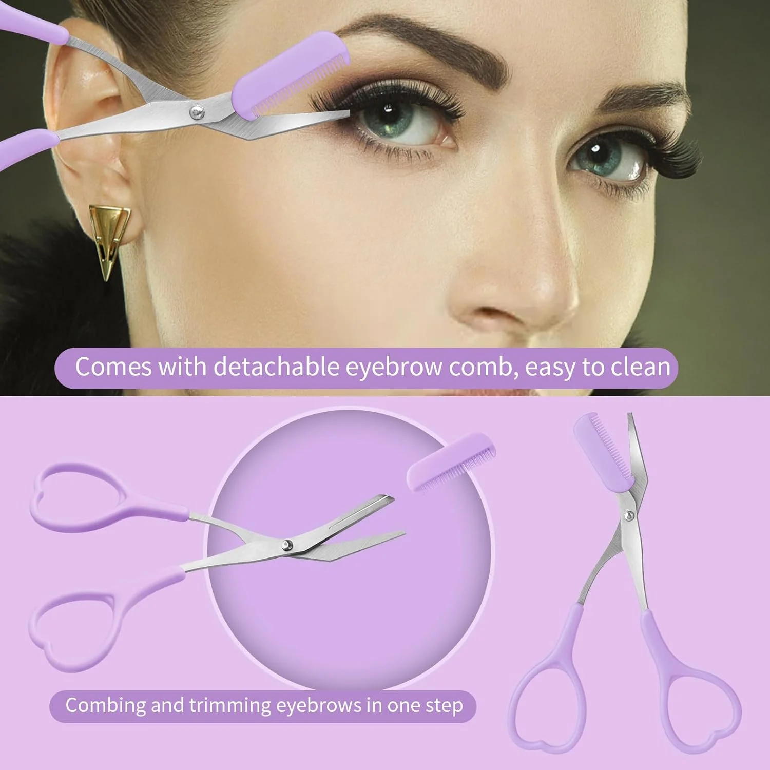 قیچی ابرو به همراه تیغ ابرو، موزن ابرو با شانه، قیچی ابرو موزن با دستگیره های ضد لغزش انگشتی، لوازم جانبی زیبایی اصلاح مو برای آقایان و بانوان (صورتی روشن، سبز، بنفش) قیچی ابرو به همراه تیغ ابرو، موزن ابرو با شانه، قیچی ابرو موزن با دستگیره های ضد لغزش انگشتی، لوازم جانبی زیبایی اصلاح مو برای آقایان و بانوان (صورتی روشن، سبز، بنفش)