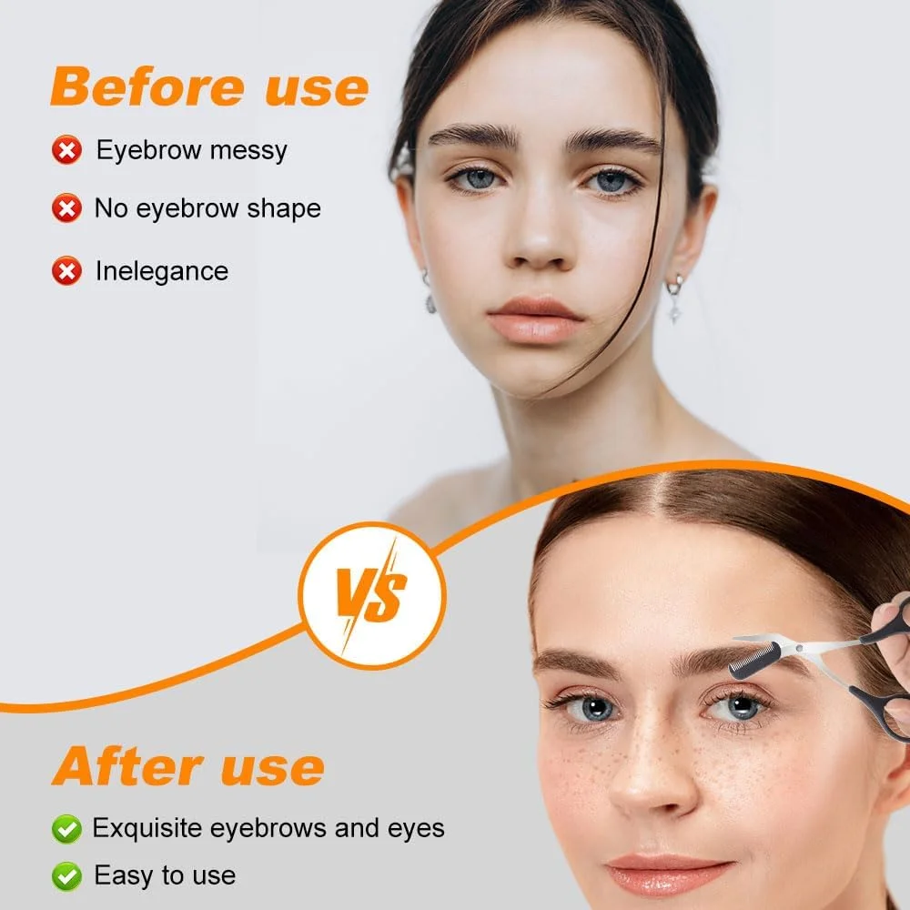 قیچی اصلاح ابرو، قیچی ابرو جدید 2025 با شانه، قیچی اصلاح ابرو استیل ضد زنگ ضد لغزش، ابزار آرایش قیچی ابرو برای از بین بردن موهای زائد برای زنان و مردان (سفید)