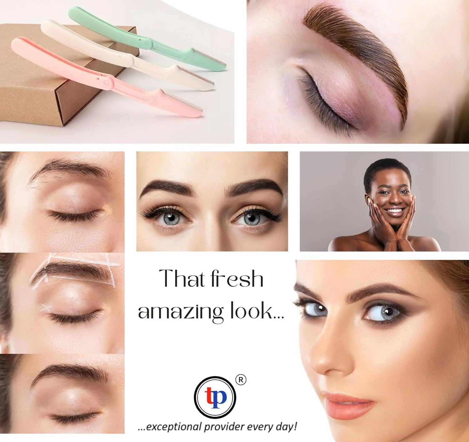 تیغ ابرو و قیچی ابرو با شانه (بسته 4 عددی) کیت اصلاح تاشو صورت، ابزار مینی اصلاح صورت، تیغ های درما برای از بین بردن موهای زائد زنان و مردان توسط TradeProvider®