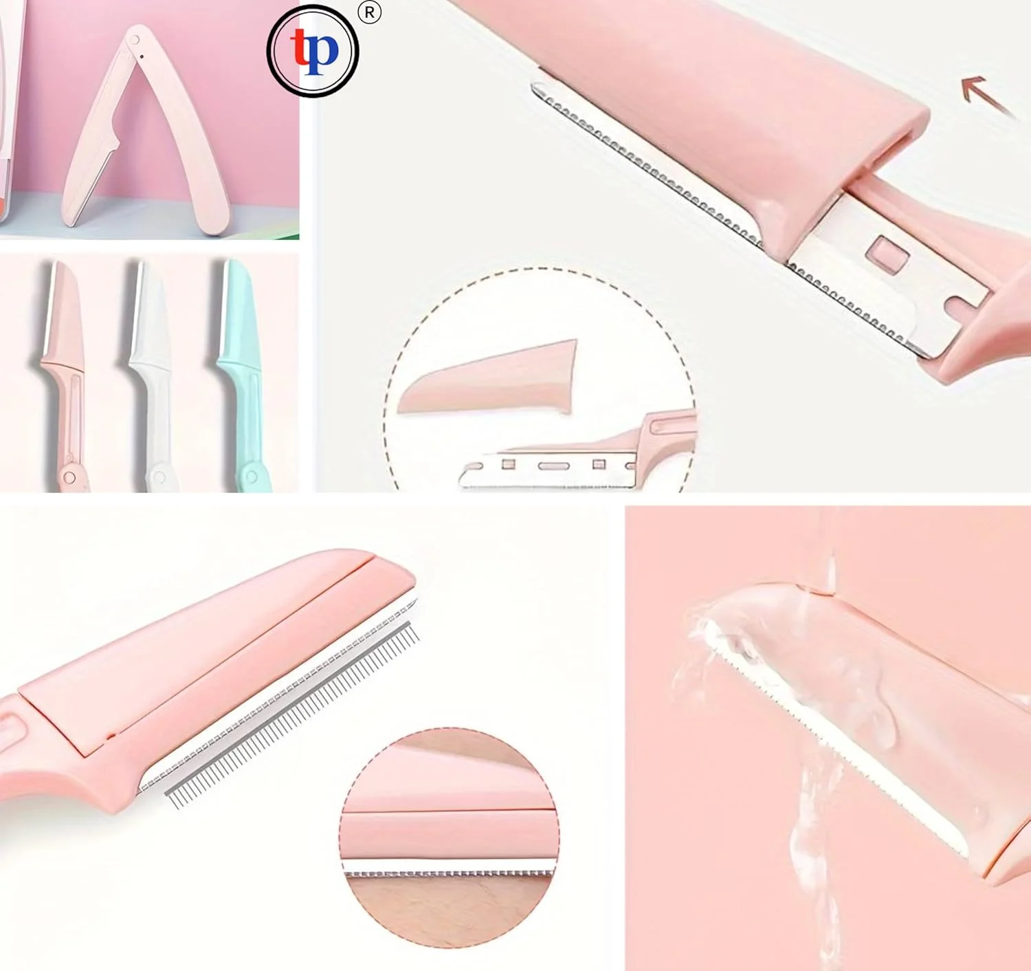 تیغ ابرو و قیچی ابرو با شانه (بسته 4 عددی) کیت اصلاح تاشو صورت، ابزار مینی اصلاح صورت، تیغ های درما برای از بین بردن موهای زائد زنان و مردان توسط TradeProvider®