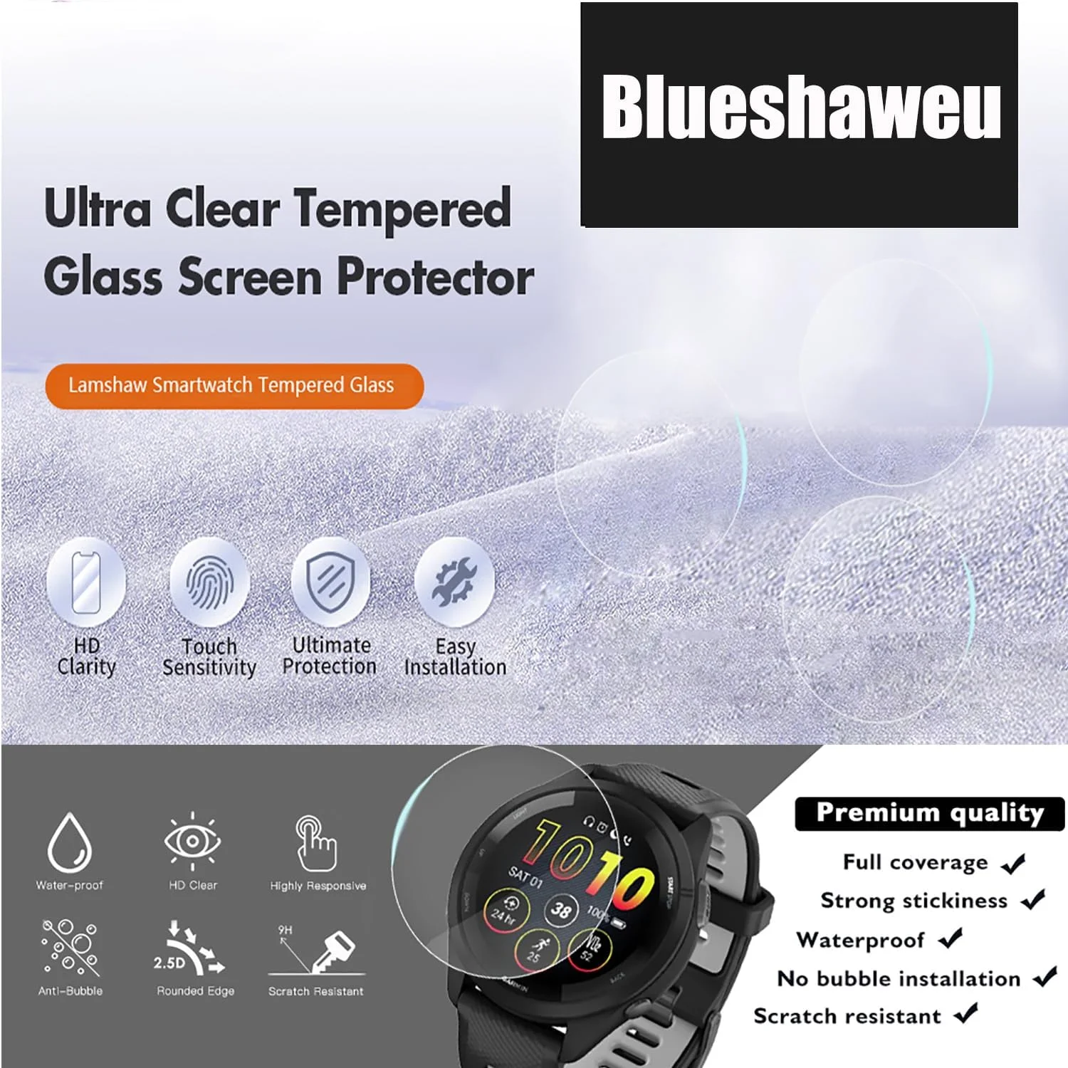 محافظ صفحه نمایش Blueshaweu سازگار با ساعت هوشمند Hoifa S11 (1.39 اینچ)، محافظ صفحه شیشه ای سخت با سختی 9H [بسته 3 عددی] سازگار با ساعت هوشمند Hoifa S11 (HD)