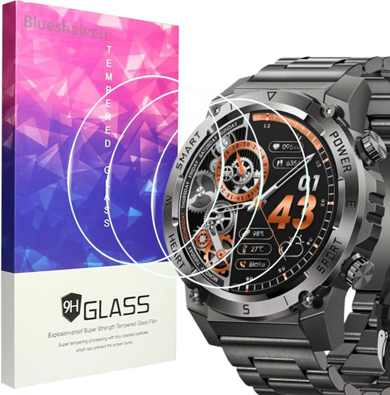 محافظ صفحه نمایش Blueshaweu سازگار با ساعت هوشمند NAIXUES 2025 مدل 1.46 اینچی G55، محافظ صفحه شیشه ای سخت با درجه سختی 9H [بسته 3 عددی] سازگار با ساعت هوشمند NAIXUES G55 (HD)