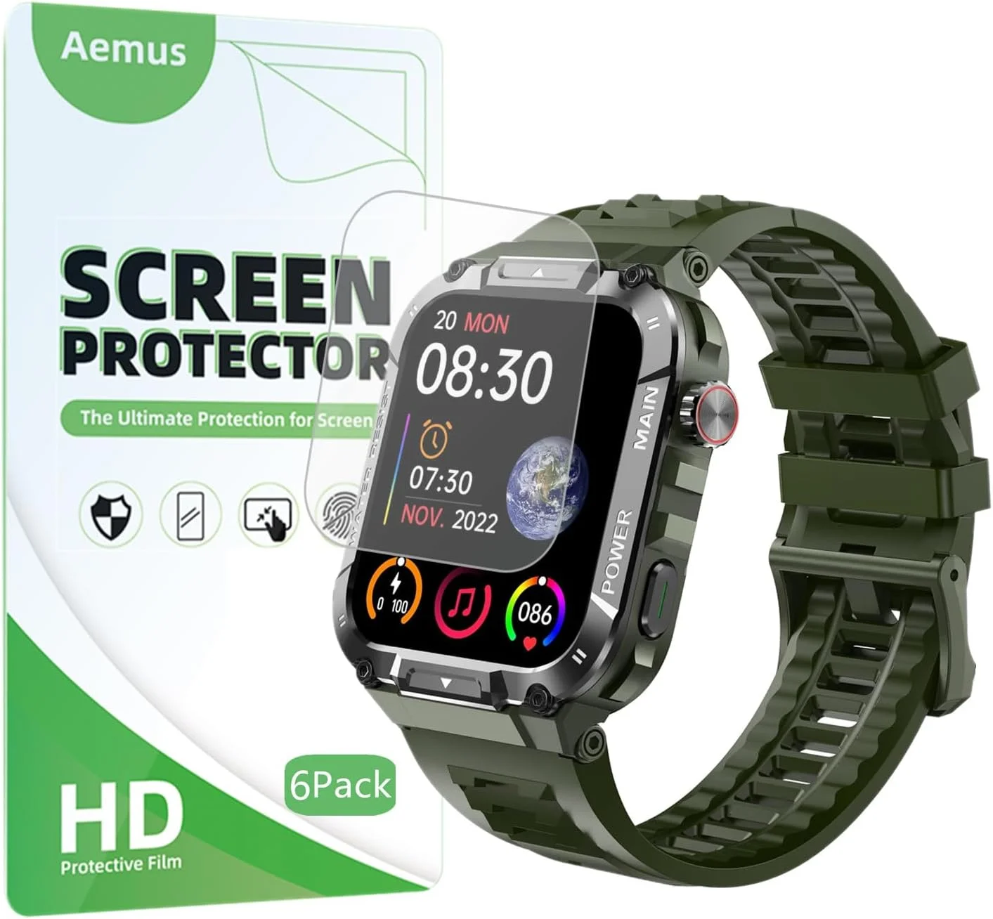 محافظ صفحه نمایش Aemus سازگار با ساعت هوشمند نظامی Hvlgmrc 1.96 اینچ (بسته 6 عددی) سازگار با محافظ صفحه نمایش ساعت هوشمند MASVVPI، Azgqswr، Ypaddbu P66