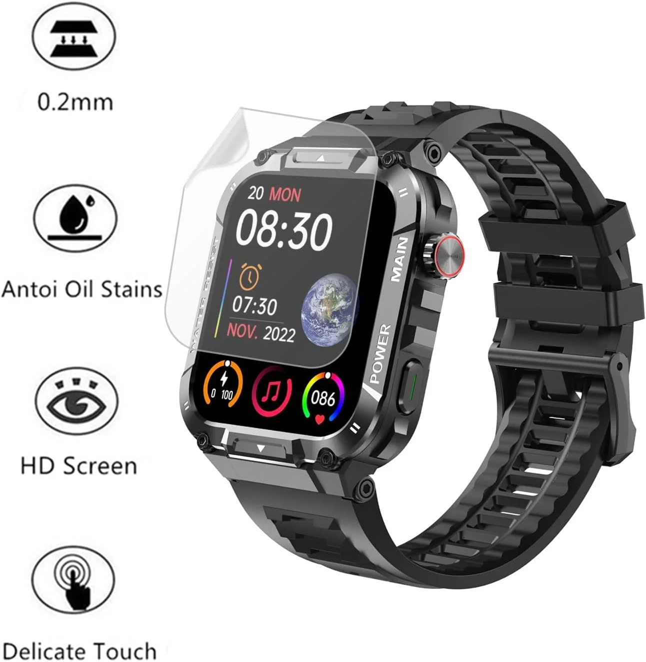 محافظ صفحه نمایش Aemus سازگار با ساعت هوشمند نظامی Hvlgmrc 1.96 اینچ (بسته 6 عددی) سازگار با محافظ صفحه نمایش ساعت هوشمند MASVVPI، Azgqswr، Ypaddbu P66