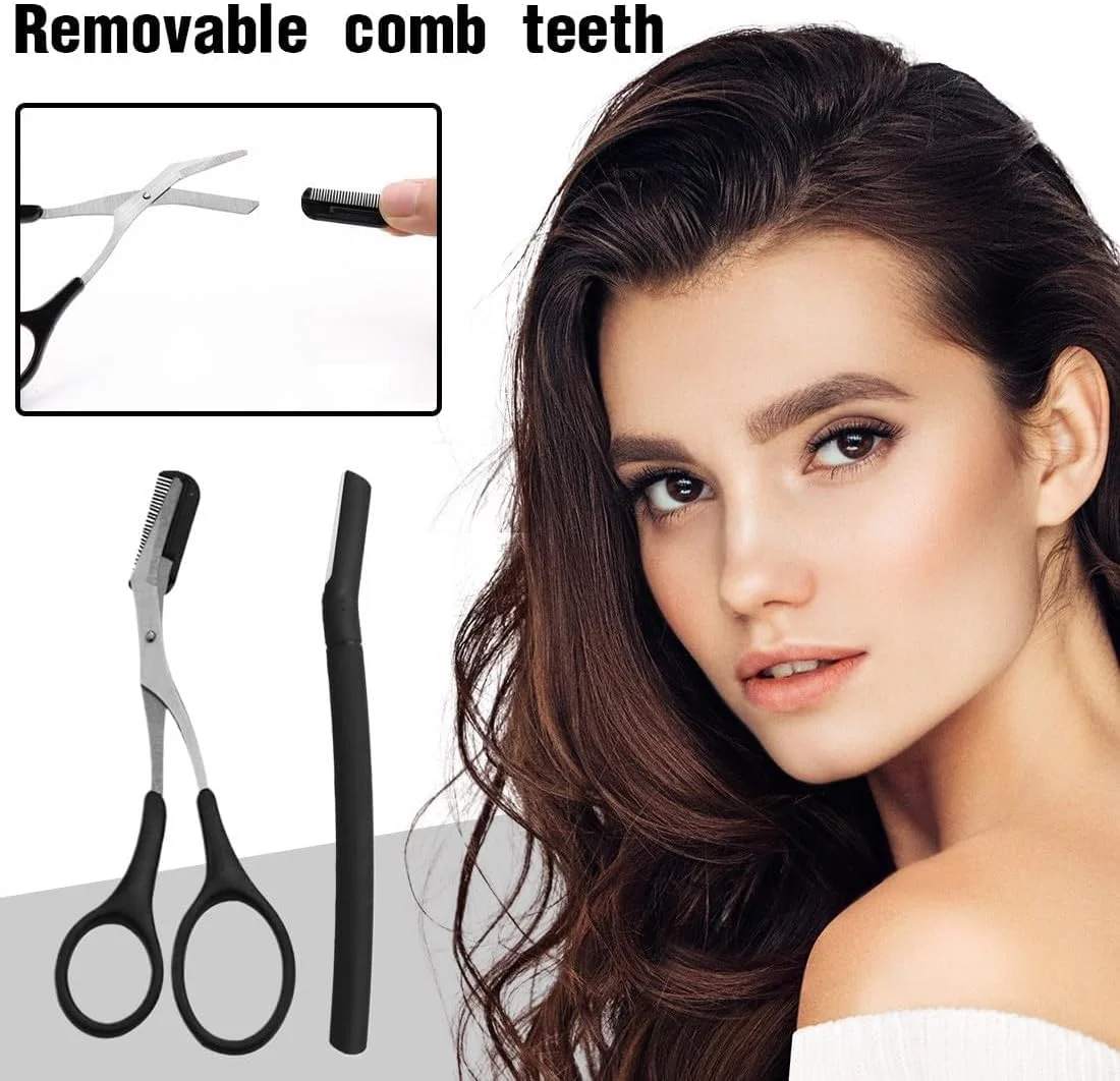 قیچی ابرو EAVUYIS همراه با شانه، بسته 2 عددی تیغ ابرو، قیچی ابرو برای کوتاه کردن ابرو و مژه، برای زنان و مردان (مشکی) قیچی ابرو EAVUYIS همراه با شانه، بسته 2 عددی تیغ ابرو، قیچی ابرو برای کوتاه کردن ابرو و مژه، برای زنان و مردان (مشکی)