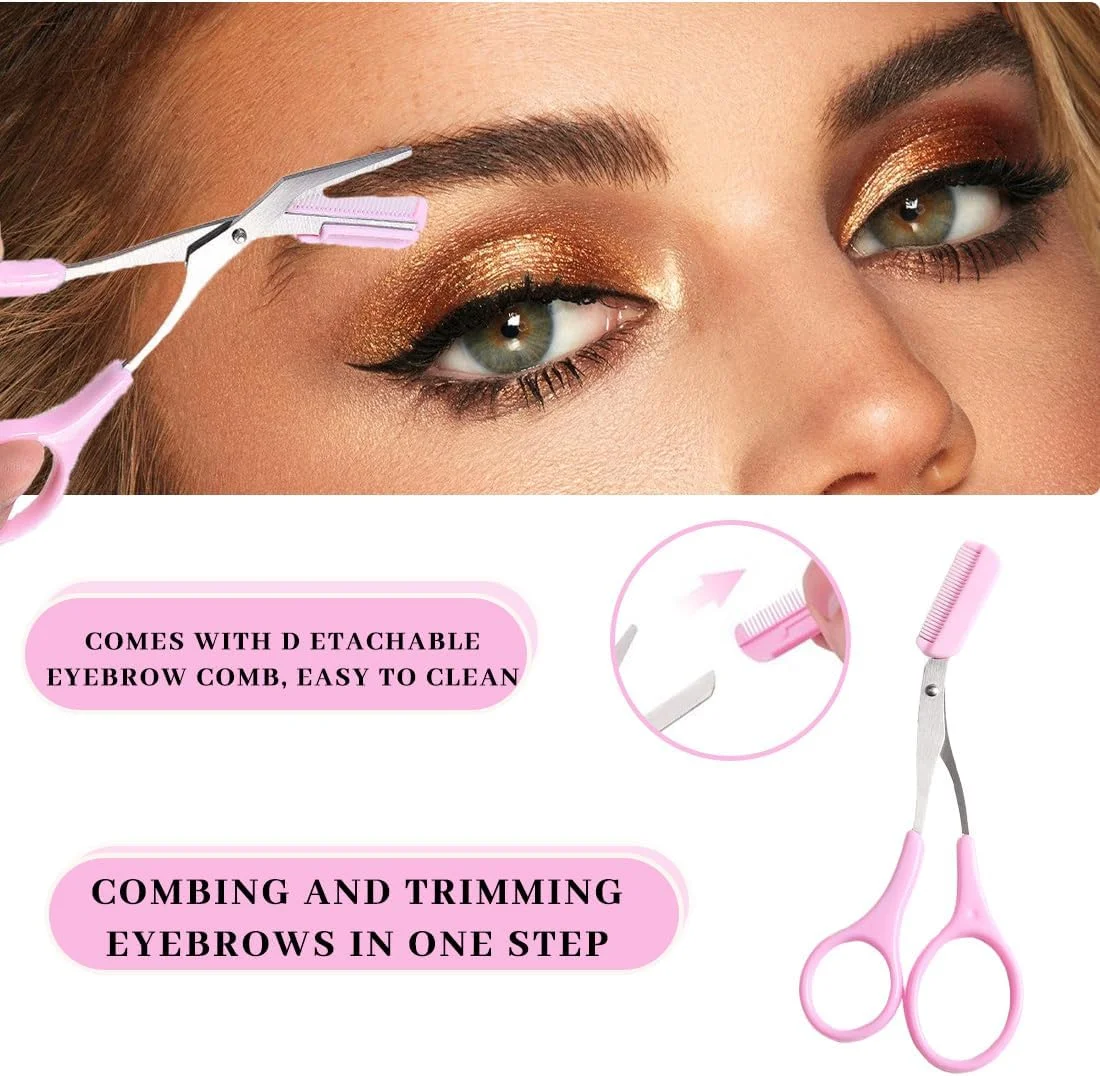 قیچی ابرو EAVUYIS به همراه شانه، بسته 2 عددی تیغ ابرو، قیچی ابرو برای کوتاه کردن ابرو و مژه، مناسب خانم ها و آقایان (صورتی) قیچی ابرو EAVUYIS به همراه شانه، بسته 2 عددی تیغ ابرو، قیچی ابرو برای کوتاه کردن ابرو و مژه، مناسب خانم ها و آقایان (صورتی)