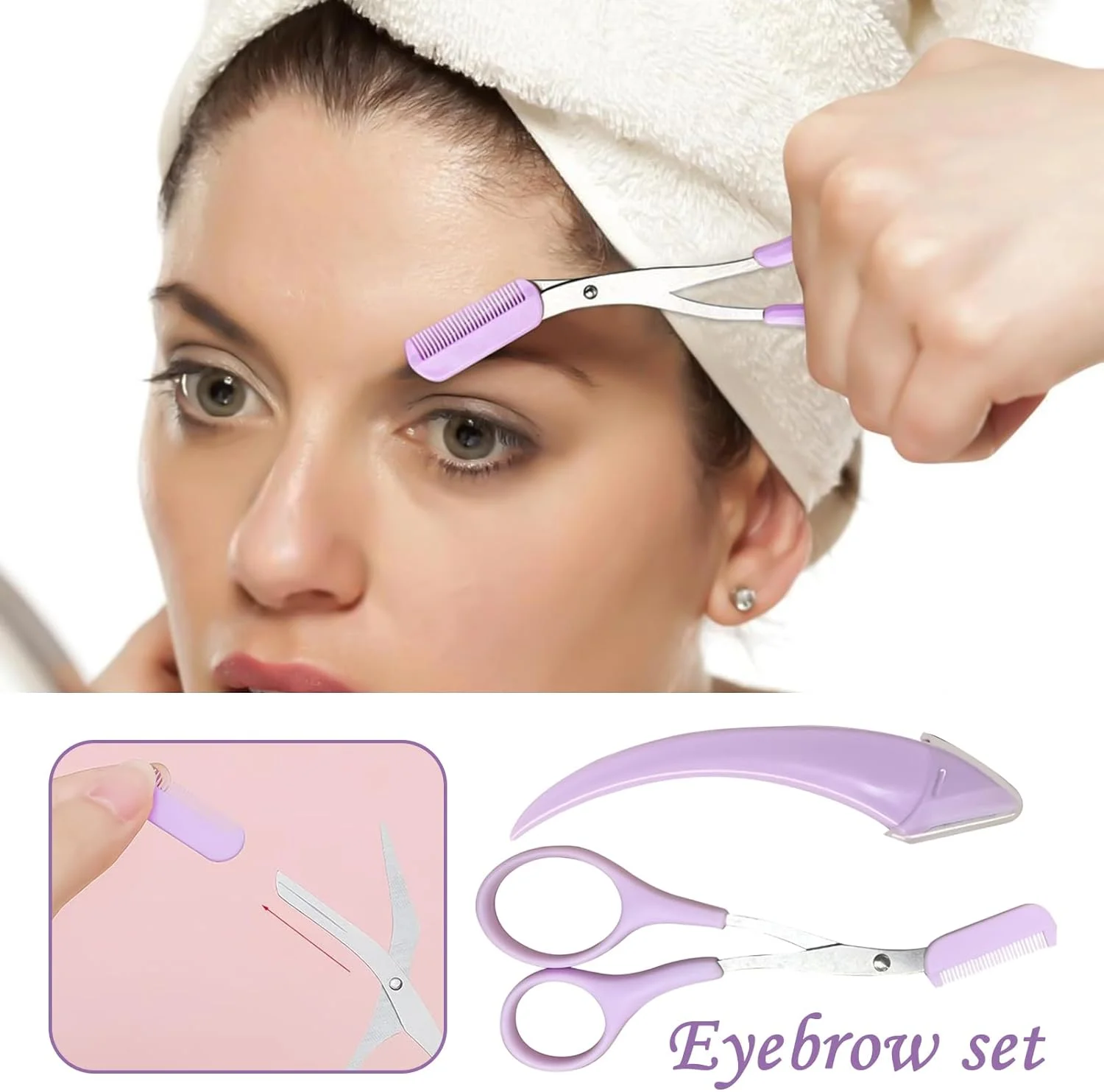 Eyebrow Scissors | Non-Slip Eyebrow Trimming Kit | Grooming Tool for Travel Bathroom Home Bathroom Spa Makeup daily Eyebrow Scissors | Non-Slip Eyebrow Trimming Kit | Grooming Tool for Travel Bathroom Home Bathroom Spa Makeup daily
